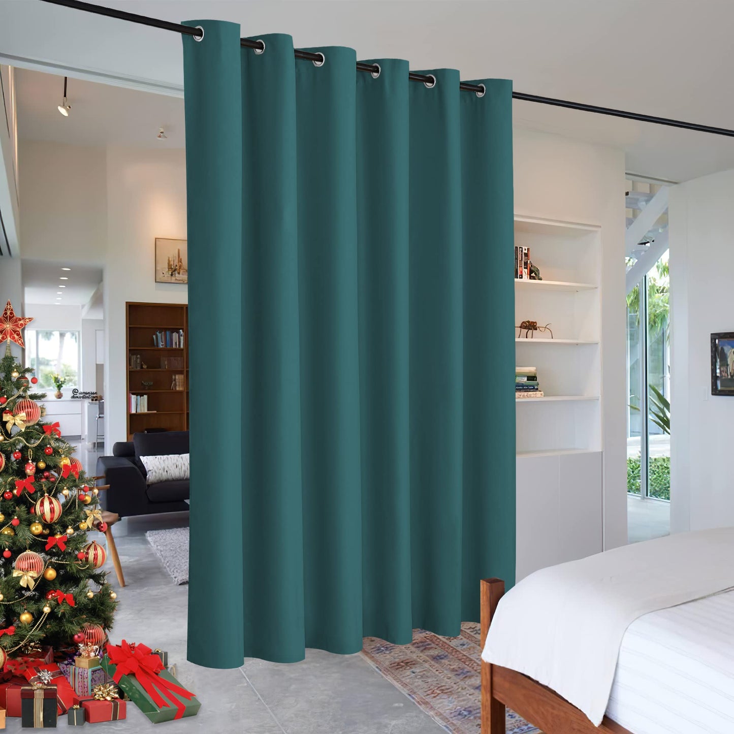 RYB HOME Room Divider Curtains Thermal Insulated Noise Reduce Privacy Window Curtains for Kids Bedroom Nursery Laundry Room Partitions, Wide 150 inches x Long 96 inches, Teal, 1 Panel BST220