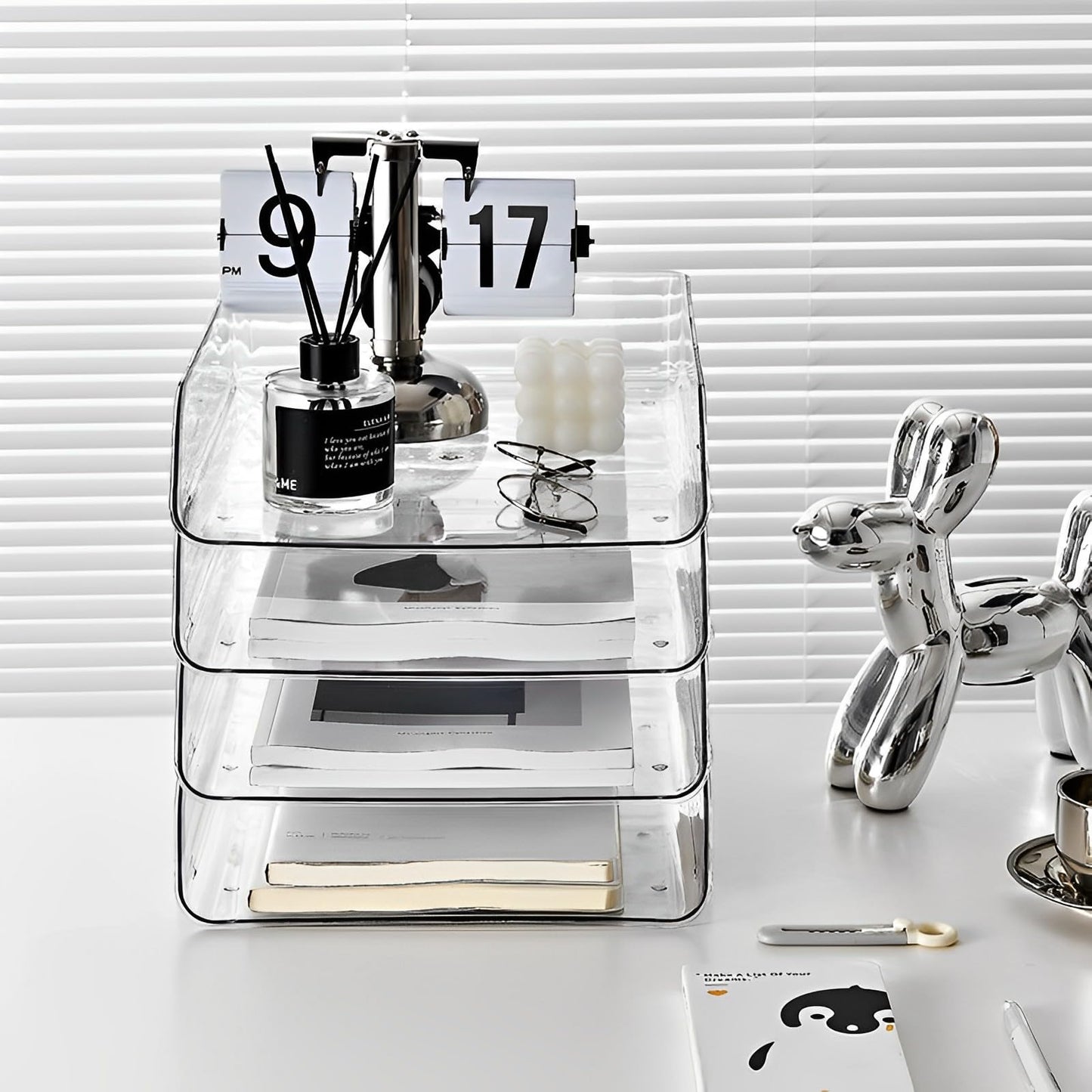 Gagee 4 Pack Paper Organizer for Desk,Stackable Paper Tray Book Holder for Classroom,Office and More,Letter Tray Desk Organizer,Clear BST220