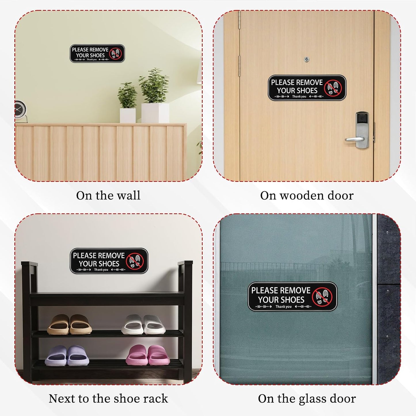2PCS Please Remove Your Shoes Sign, Self-Adhesive No Shoes Sticker for House, Easy Install Take Your Shoes Off Sign for Front Door, Home, Office, Cafe, Restaurant & More BST326L
