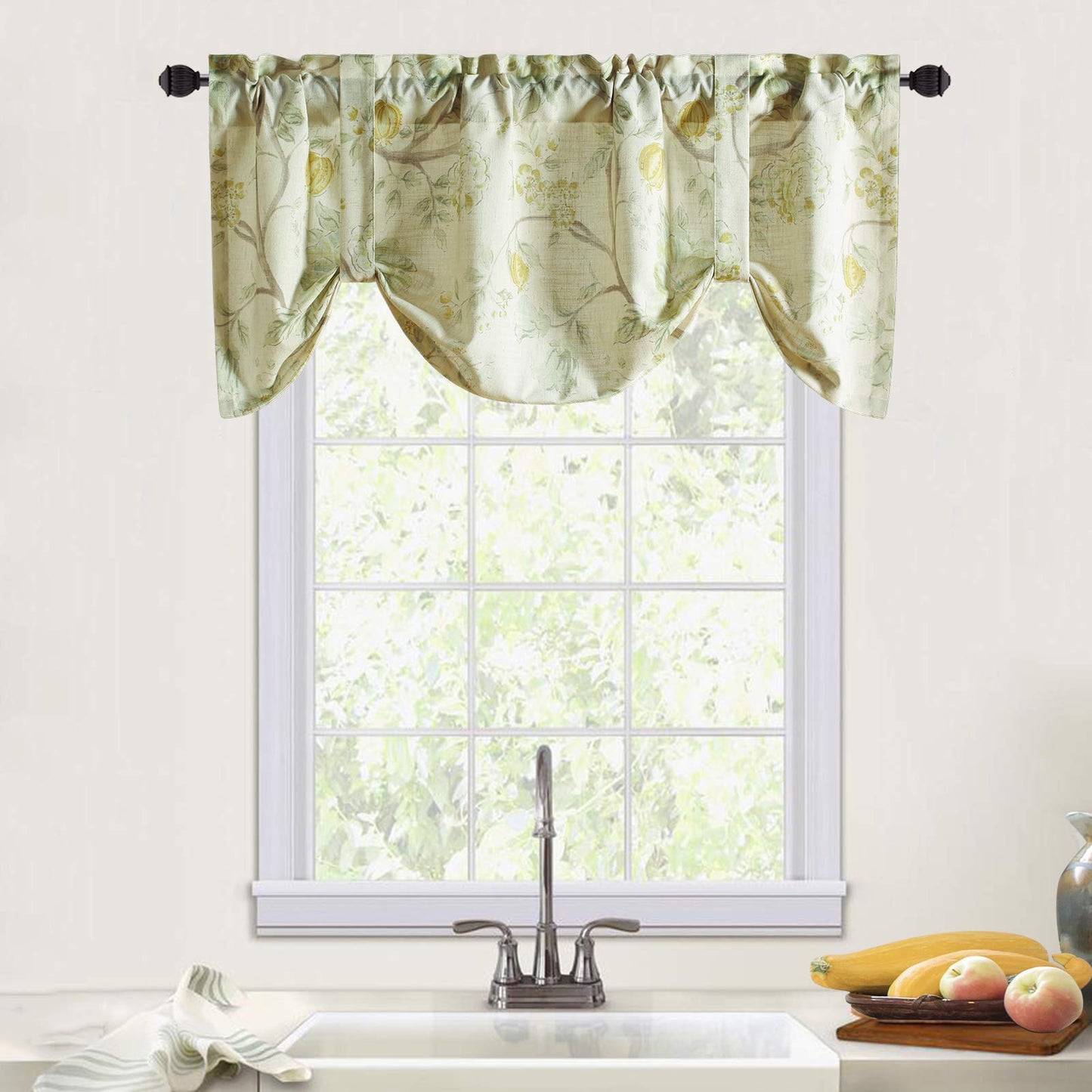 Leeva Tie Up Valance for Windows, Elegant Birds Pattern Light Filtering Window Treatment Valances for Bedroom Kitchen, One Panel, 52 x 18, Light Blue BST220