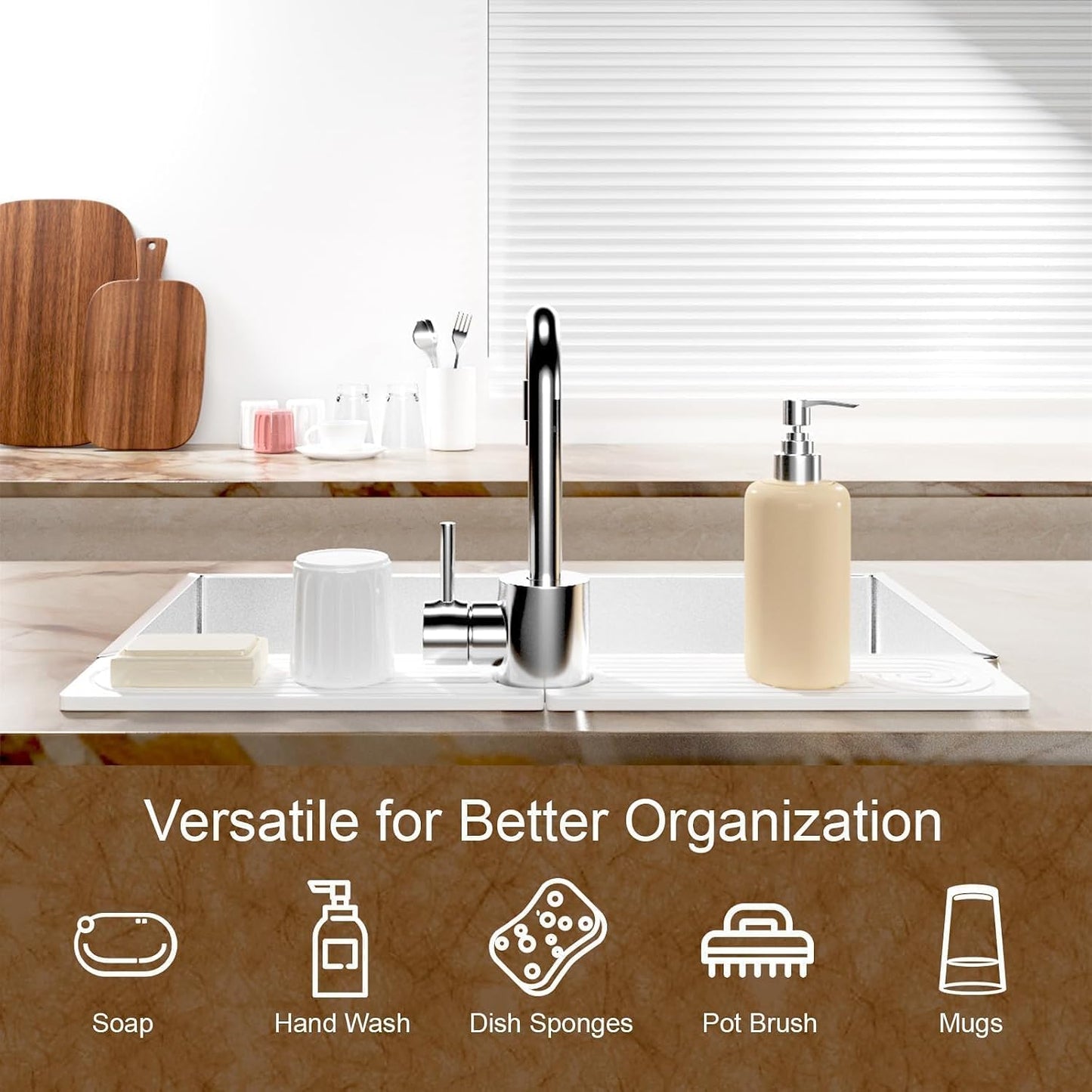 Hopegiver Stone Faucet Mat for Kitchen Sink - Fast Drying Diatomite Sink Protector Prevent Moisture, Super Water Absorbing Stone Tray for Kitchen & Bathroom Counter (White, 15.7"x3.9") BST326H