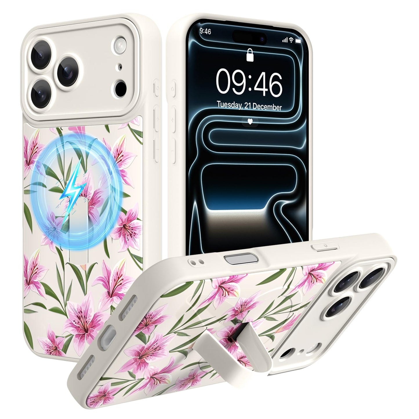 Compatible with iPhone 13 Case, Cute Cheetah Leopard Pattern | Built in Adjustable Wrist Strap Grip Hand Holder Stand Shockproof Kickstand Cover for Women Girls (Black White) WN420