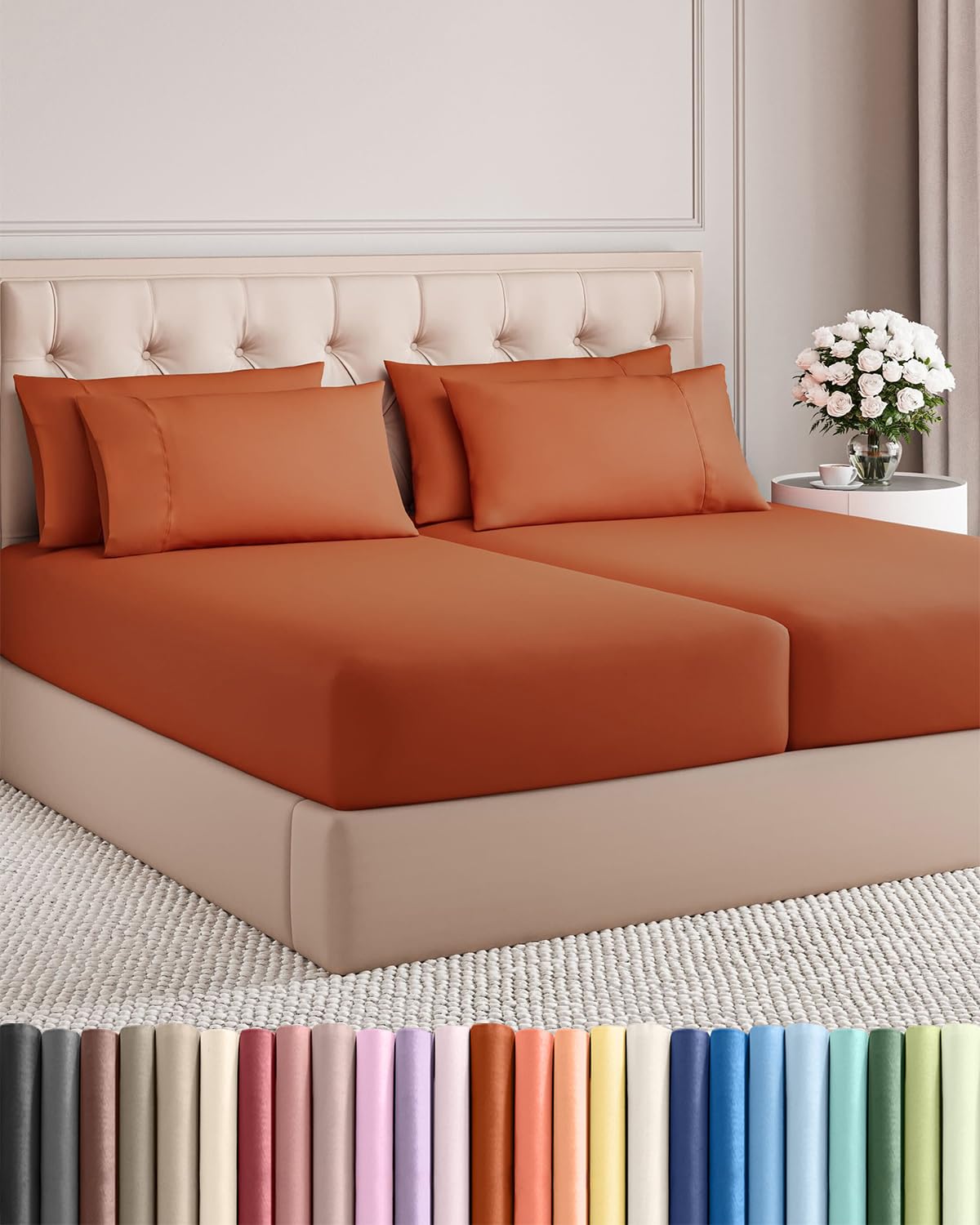 Split King 7 Piece Sheet Set - Comfy Breathable & Cooling - Soft Hotel Luxury Bedding Set with 8-16 Inch Deep Pockets - 1 Flat & 2 Fitted Sheet & 4 Pillowcases - Wrinkle Free & Easy Care - Steel Blue DD1210
