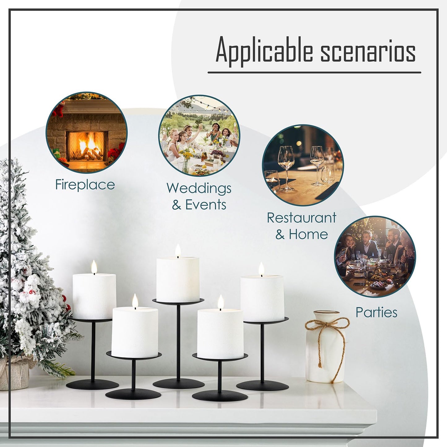 smtyle Gold Metal Candle Holder Sets for Pillar Candles Set of 3 Wedding Table Centerpiece Candle Holders, Minimalist Farmhouse Decor for Fireplace Mantel & Dining Room BST326H
