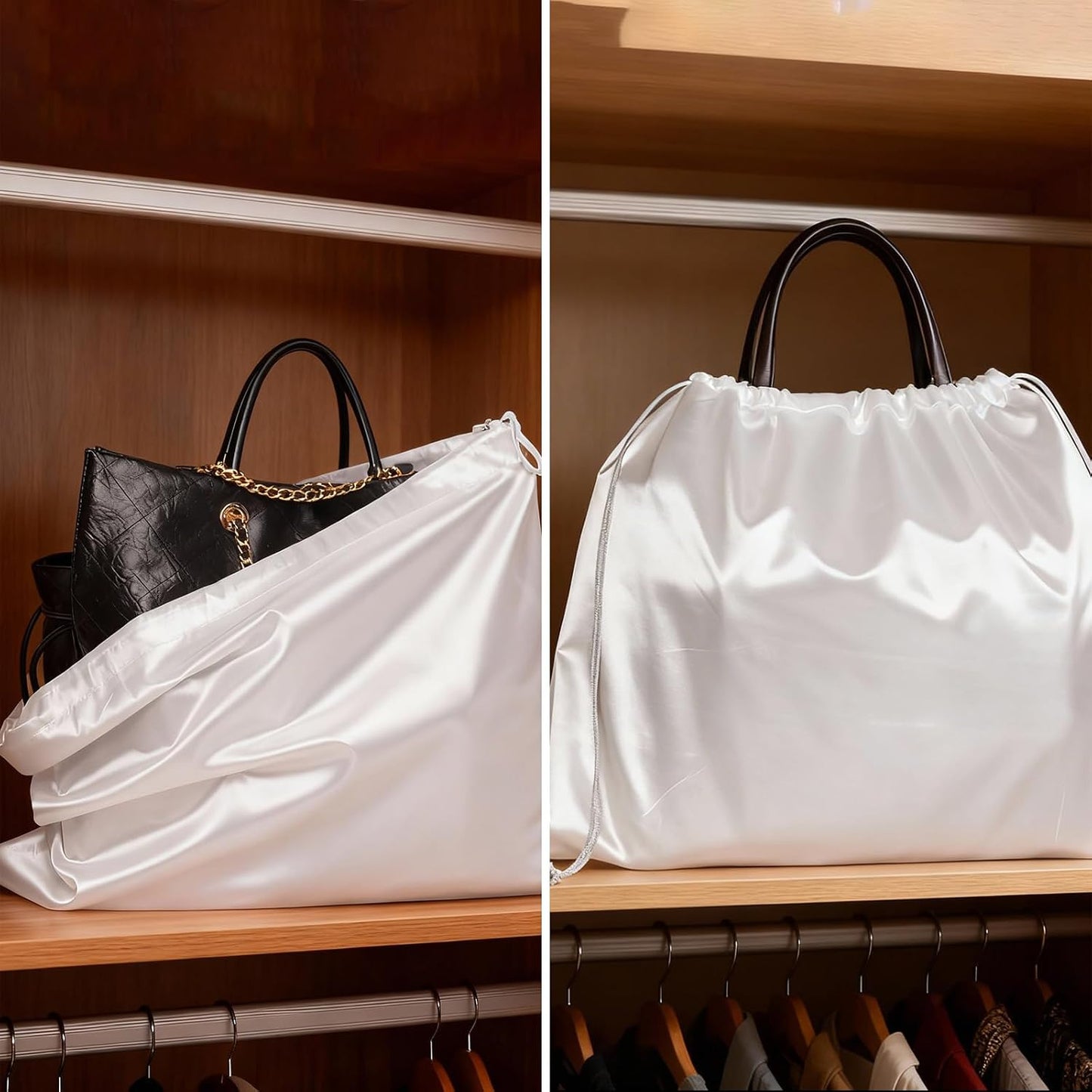 Avxdbr 6Pcs Dust Bags for Handbags Portable Dust Cover Storage Bags with Drawstring Travel Storage Pouch for Handbags Purses Shoes Boots (White, 19.6 x 15.7 in) BST220