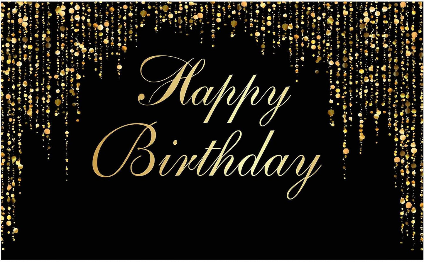 Allenjoy Happy Birthday Party Backdrop Black and Gold Glitter Bokeh Sequin Spots Photography Background Golden Sparkle Shining Dots Baby Milestone Banner Cake Table Decor Photo Booth Props WN420
