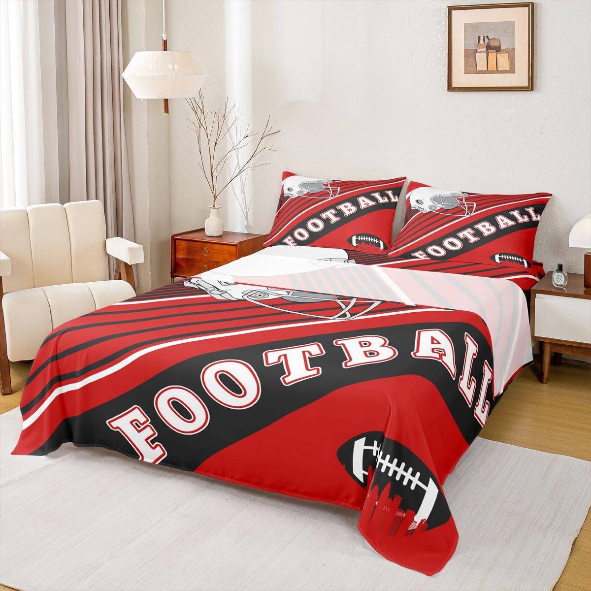 Erosebridal Gridiron Sheet Set Sports Ball Game Sheets Twin for Boys Girls Rugby Competition Game Bed Sheets Set, Football Themed Bedding Set with 1 Pillowcase BST326H