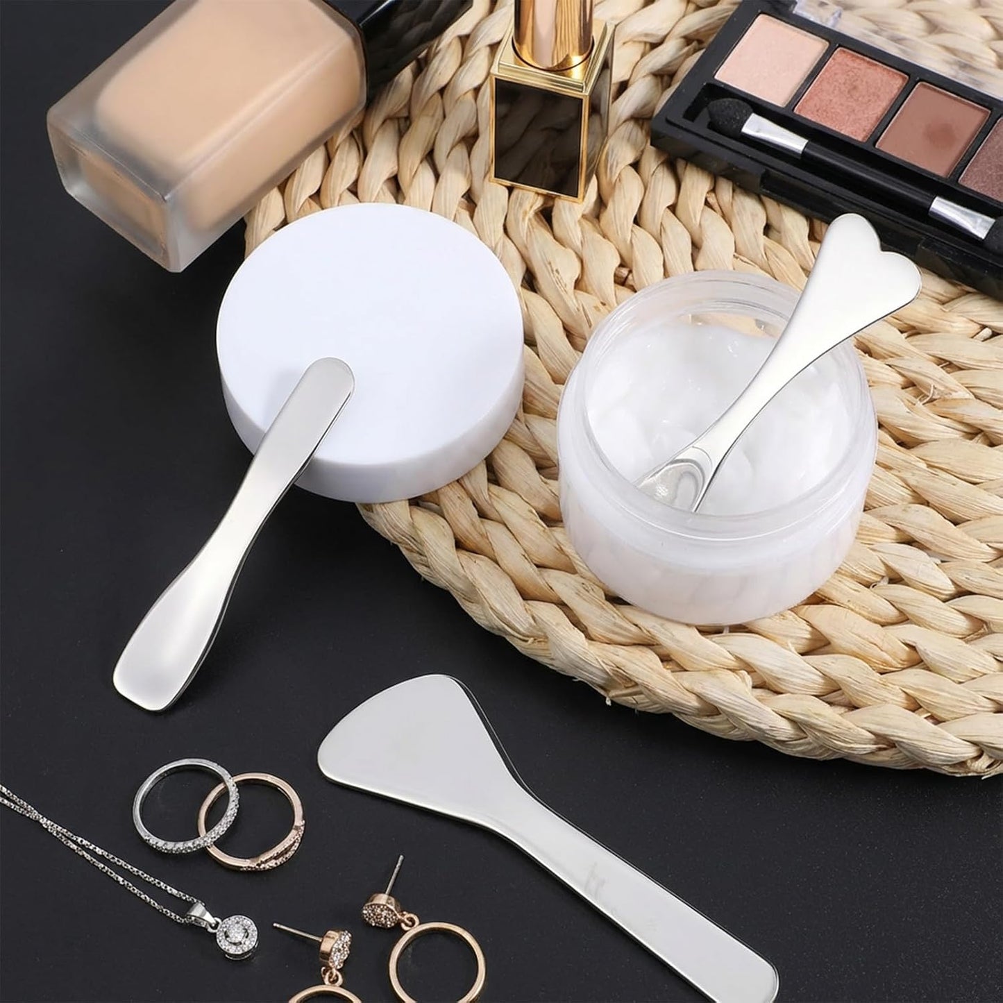 5pcs Stainless Steel Cream Spoon Mini Metal Makeup Spatula | Reusable Face Mask Applicator Multi Functional Beauty Spatulas Facial Massage Skincare Tools for Mixing and Sampling Face Ey BST202
