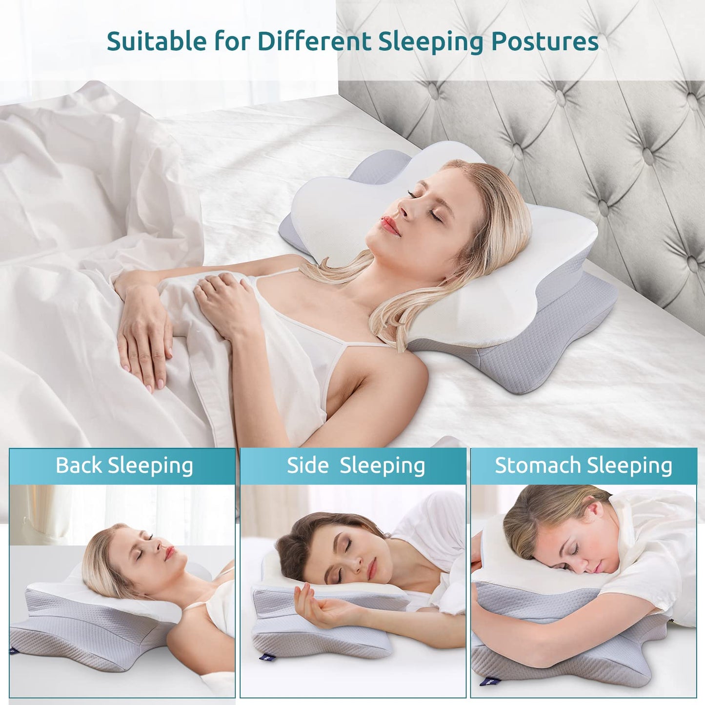 DONAMA Cervical Pillow for Neck and Shoulder,Contour Memory Foam Pillow,Ergonomic Neck Support Pillow for Side Back Stomach Sleepers with Pillowcase-Standard Size BST220