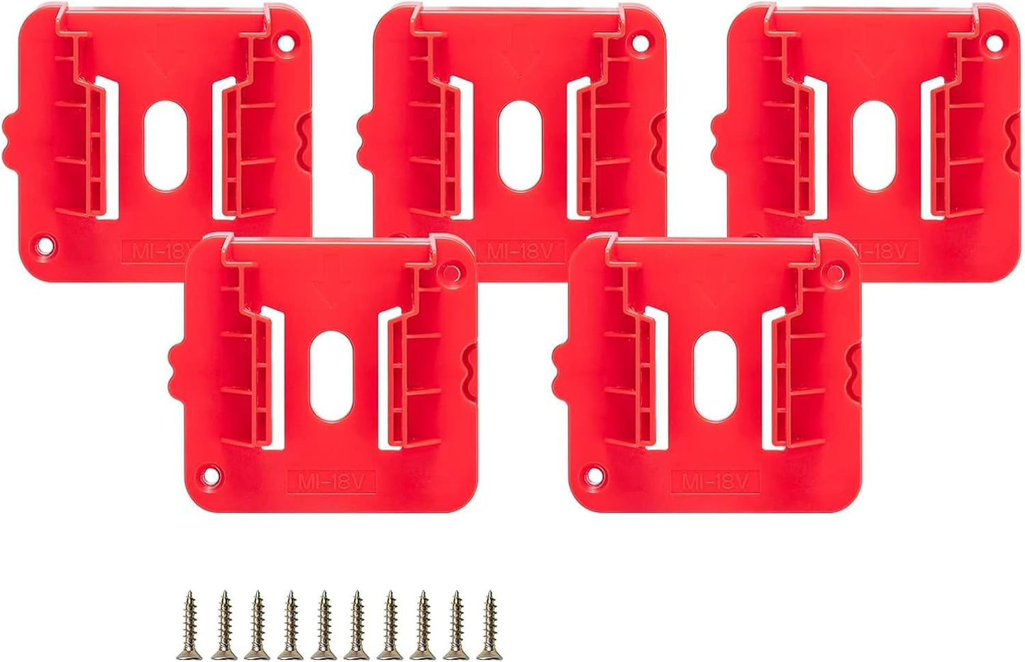 Wall Mount Battery Holder for 18V Tool Battery, 5 Pack Heavy Duty Dock Mounting Bracket with 10 Screws, Garage Workshop Storage Organizer (5 Packs, w/10 Screws, No Battery) WN420