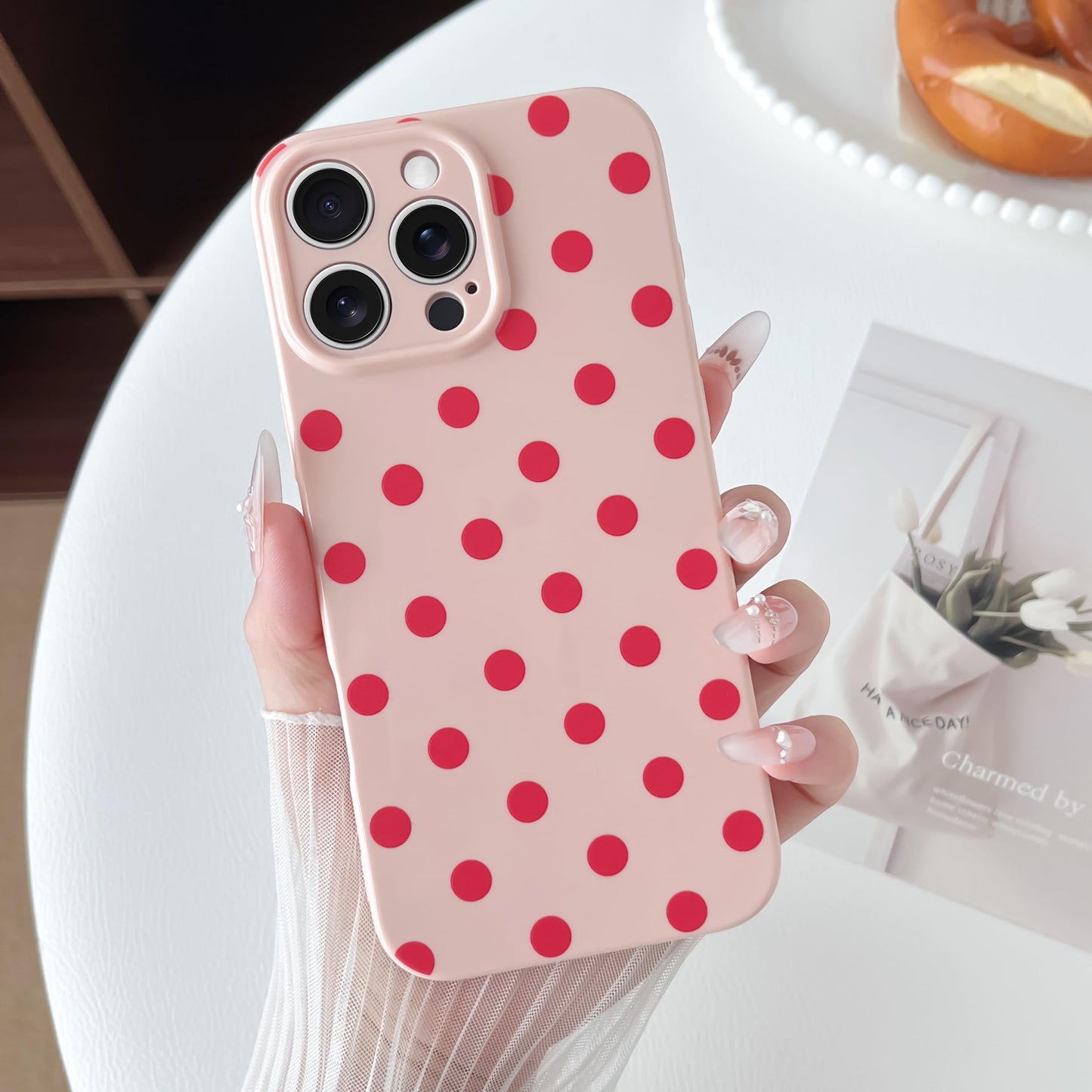 Skyseaco Compatible with iPhone 15 Case Cute Polka Dot Phone Case Soft Slim TPU Shockproof Phone Cover Full Camera Protection for Women Girls - Black WN420