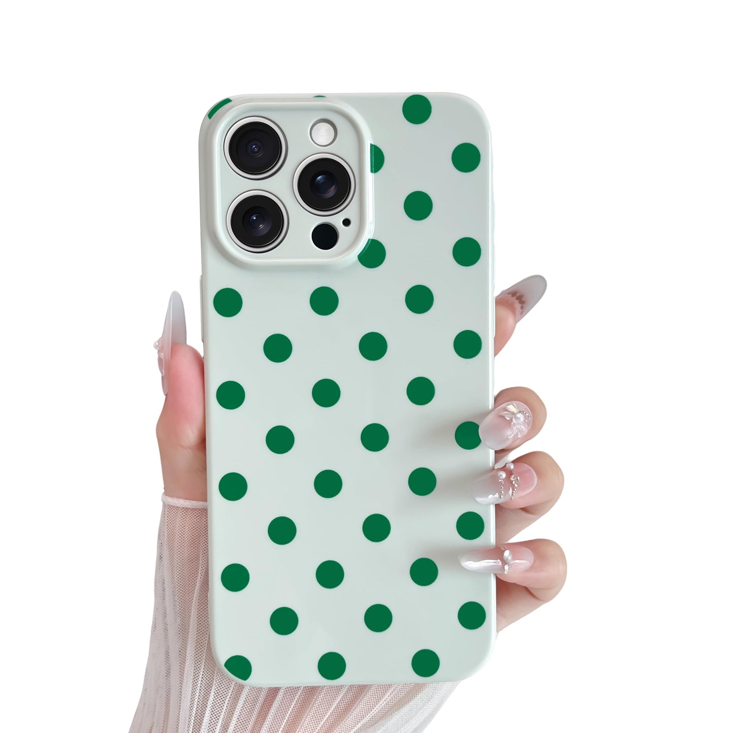 Skyseaco Compatible with iPhone 15 Case Cute Polka Dot Phone Case Soft Slim TPU Shockproof Phone Cover Full Camera Protection for Women Girls - Black WN420