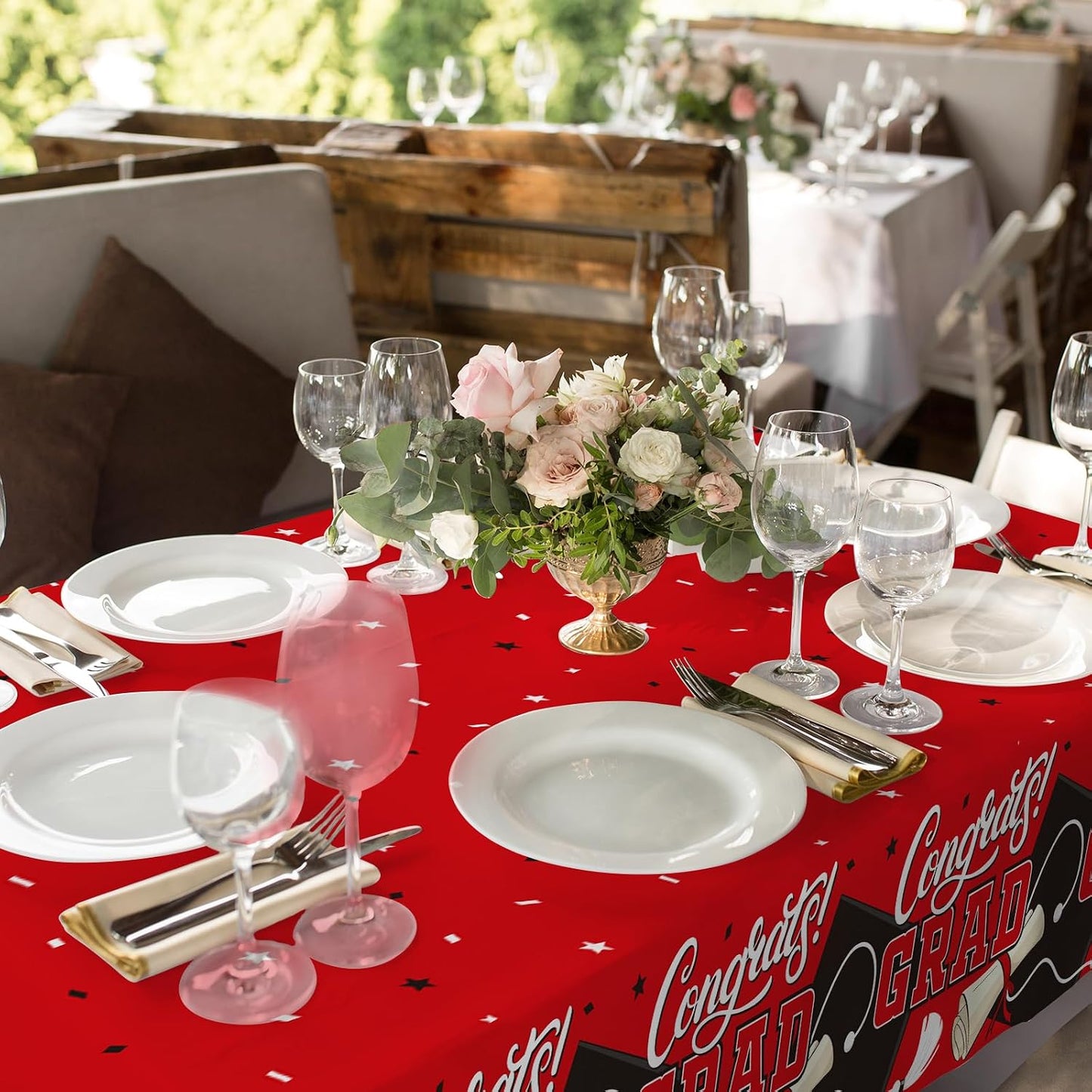 Gatherfun Graduation Decorations 2026 Kit - 2 Pcs Red Gongrats Grad Tablecover for Party Decorations，Graduation Plastic Table Covers 54"x108" BST326L