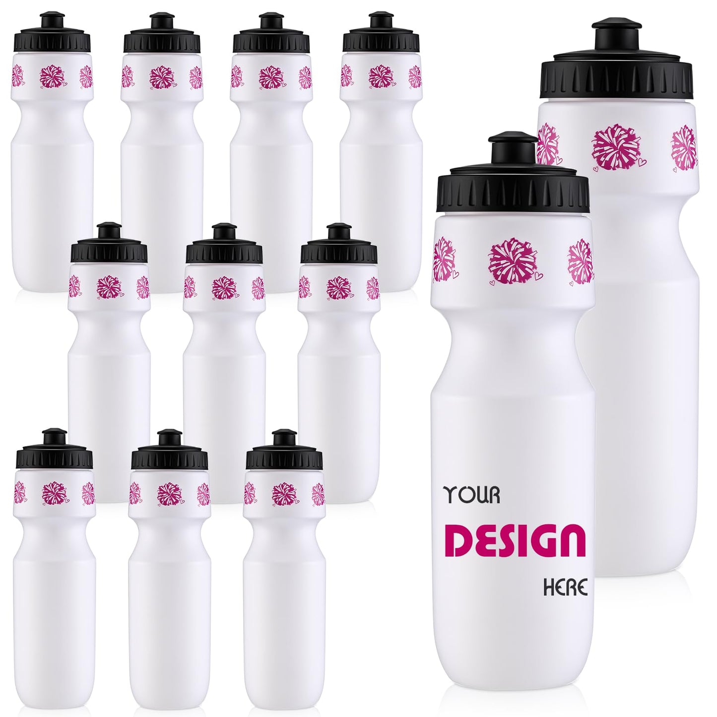 Talltalk 12 Pack Cheerleading Water Bottles Bulk 24 oz Reusable Plastic Cheer Water Bottles with Pull Top Cap Dishwasher Safe Cheerleader Drinking Bottle for Game Sports Dance Party (Rose Red) BST220