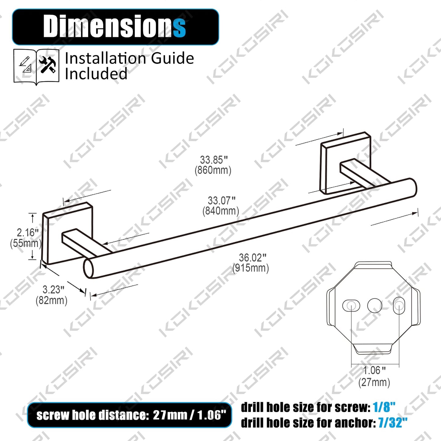 KOKOSIRI Bathroom Towel Bars 16 Inch Towel Rail Matte Black 40CM Hand Towel Holder for Bath Kitchen Wall Stainless Steel B4005BK-L16 BST202