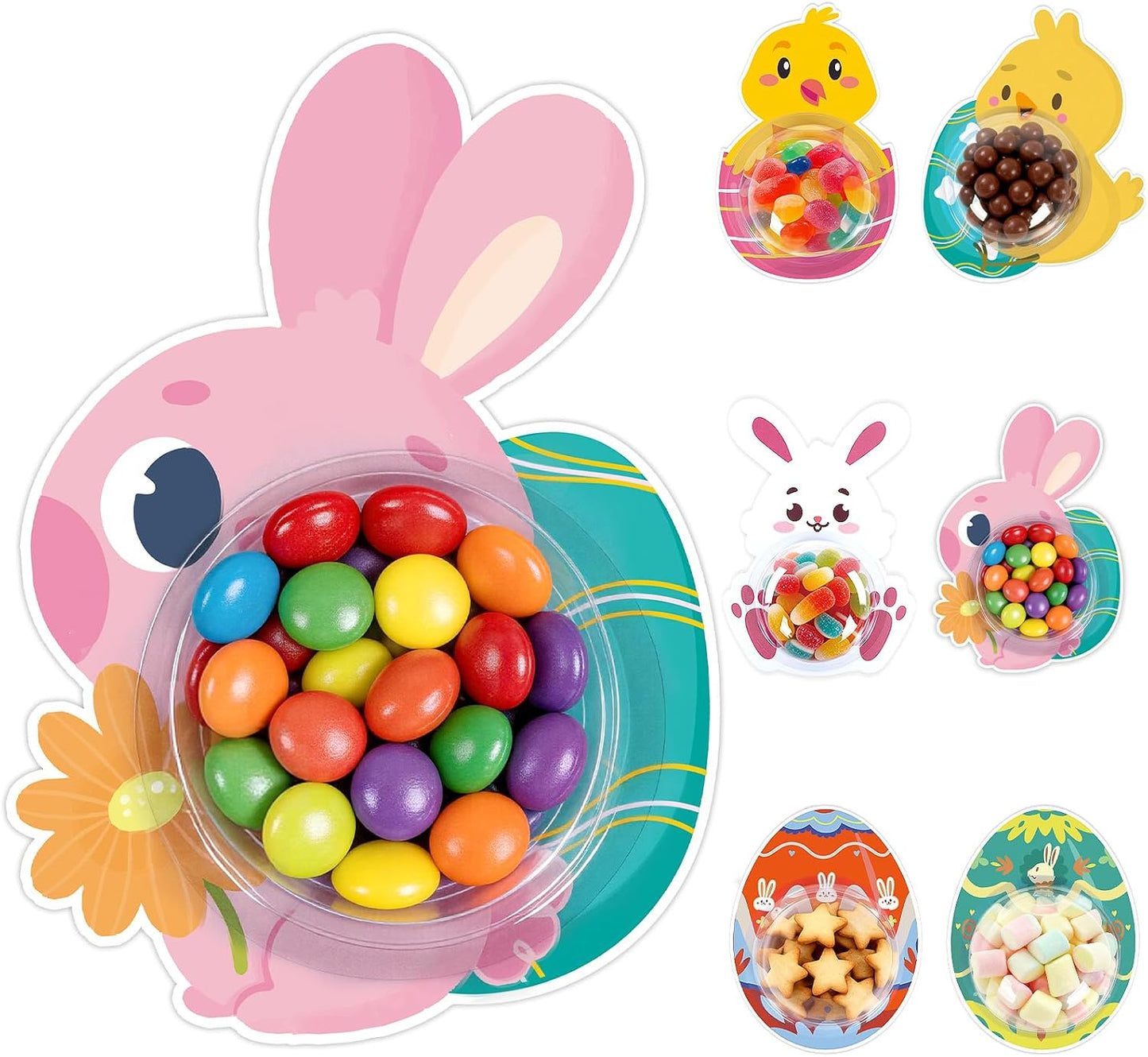 24 Pack Easter Cards for Classroom Exchange - Bubble Gum Machine Design with Round Holders, DIY Bunnies Eggs Chick Candy Cards for School Spring Party Favors, Gifts, Crafts & Rewards (6 Styles) BST326H