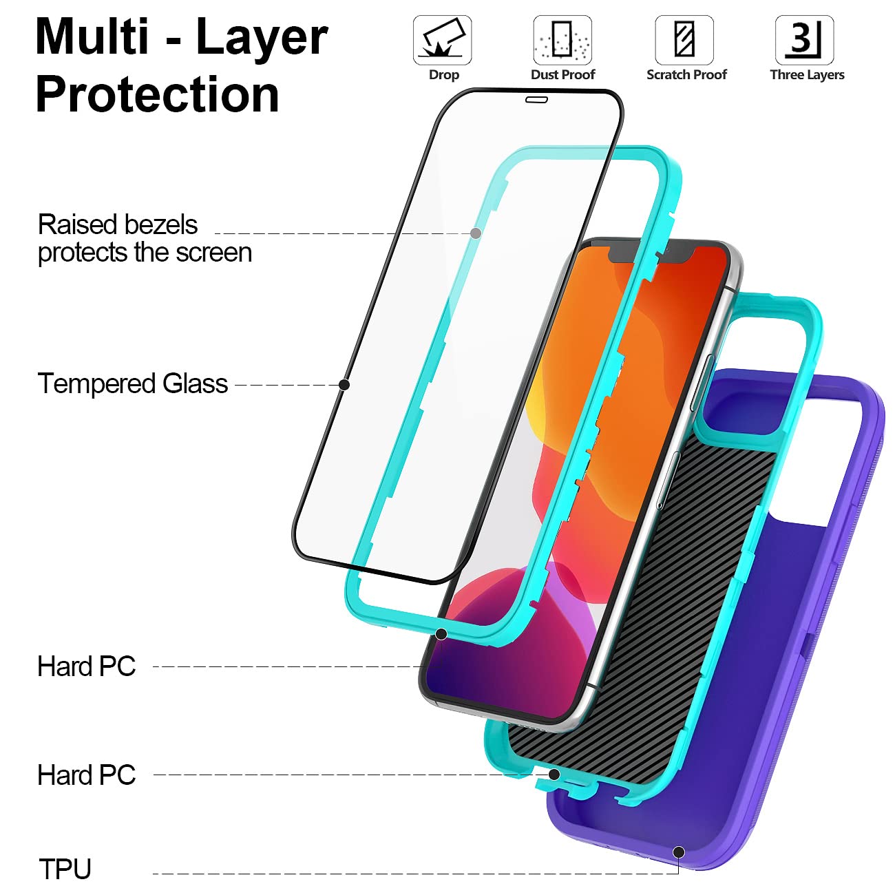 for iPhone 11 Case with Belt Clip Holster Kickstand & 2 Screen Protector, Full Protection Heavy Duty Phone Case, Shockproof Drop-Proof Durable Cover 6.1" [Black+Clip] WN420