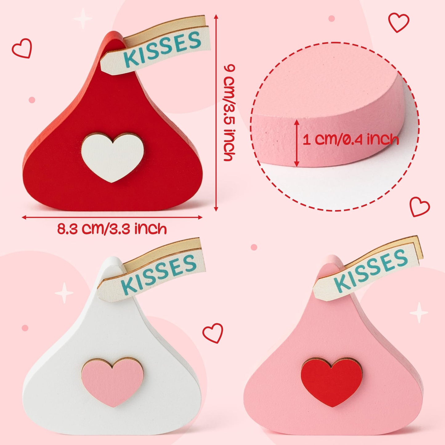 WATINC Valentine Tiered Tray Signs - 3PCS Valentine's Day Kisses Wooden Table Centerpiece Decorations, Sweet Glitter Candy Chocolate Wood Desk Decor, Romantic Tabletop Wedding Farmhouse Party Gifts BST202