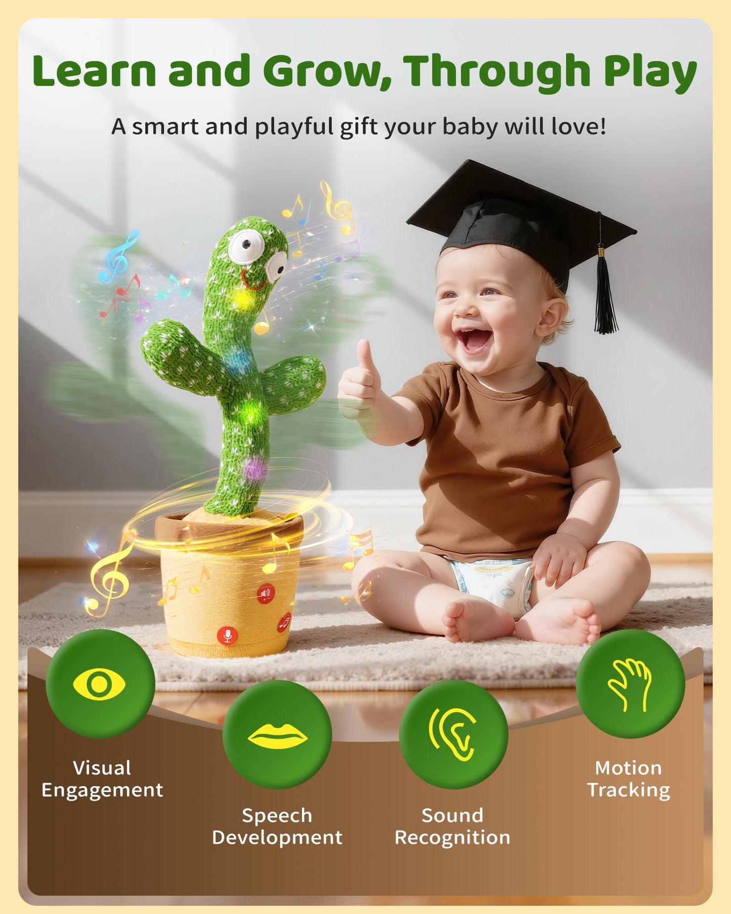 Rechargeable Baby Toys 3-6 6-12 12-18 Months Dancing Talking Cactus N26