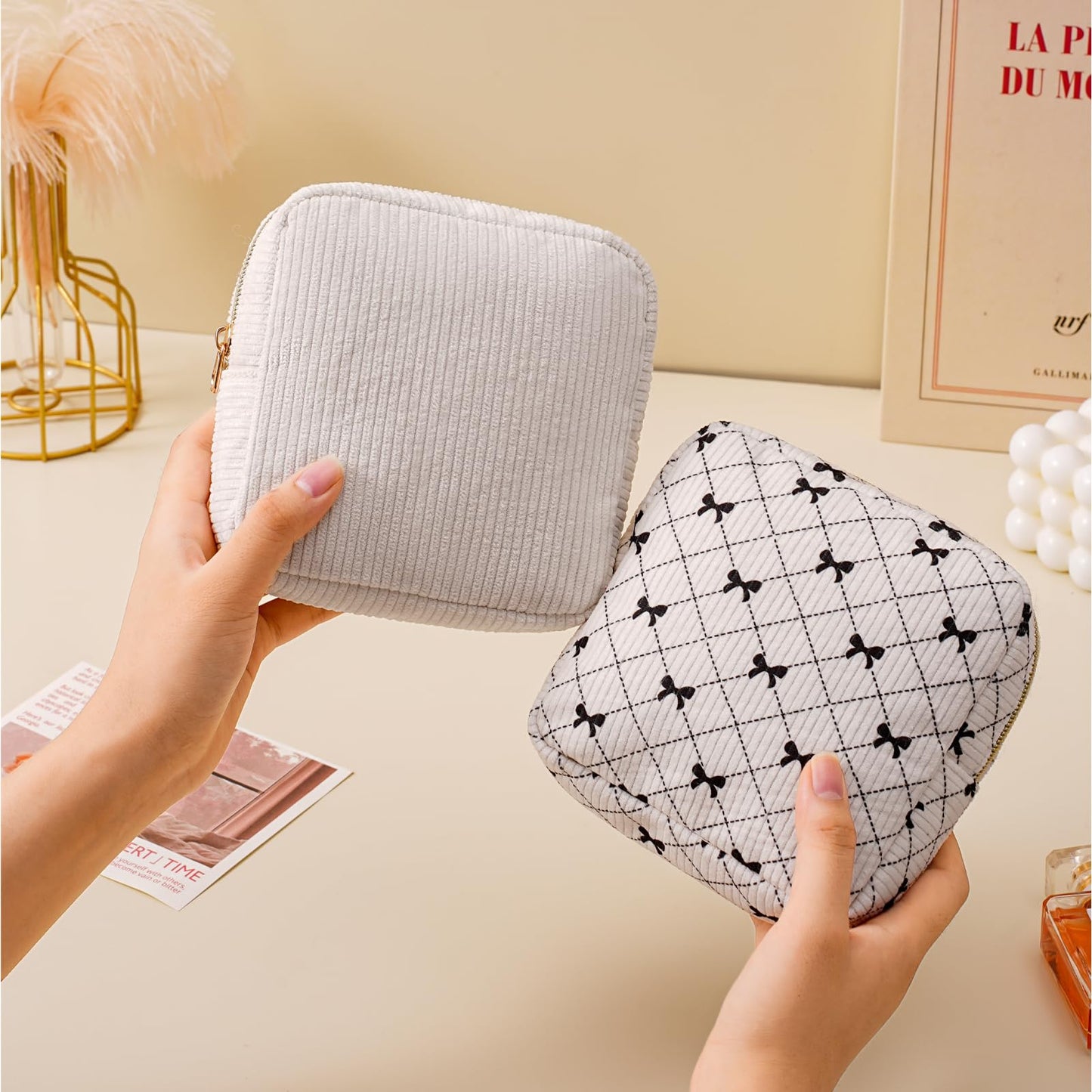 uekeboag Cute Small Corduroy Zipper Makeup Bag, Mini Coquette Aesthetic Pouch with Bear Pattern for for Purse,Key Pocket Lipstick Bag Card Holder Data Cable Organizer (12Hot Pink) BST220