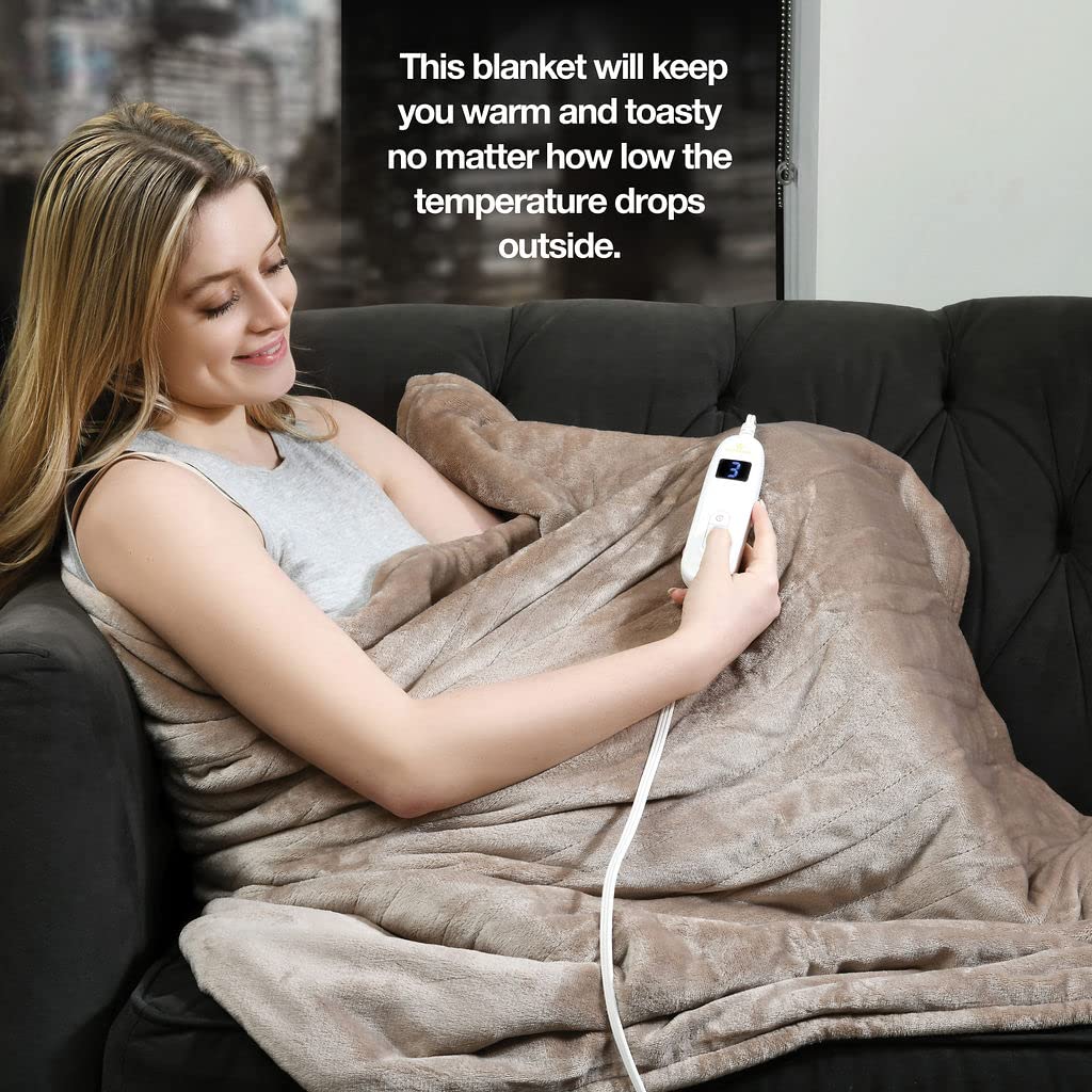 Medical king Heated Blanket, Machine Washable Extremely Soft & Comfortable Electric Blanket Throw Fast Heating with Hand Controller 10 Heating Settings & auto Shut-Off (Blue, 50 x 60) BST220