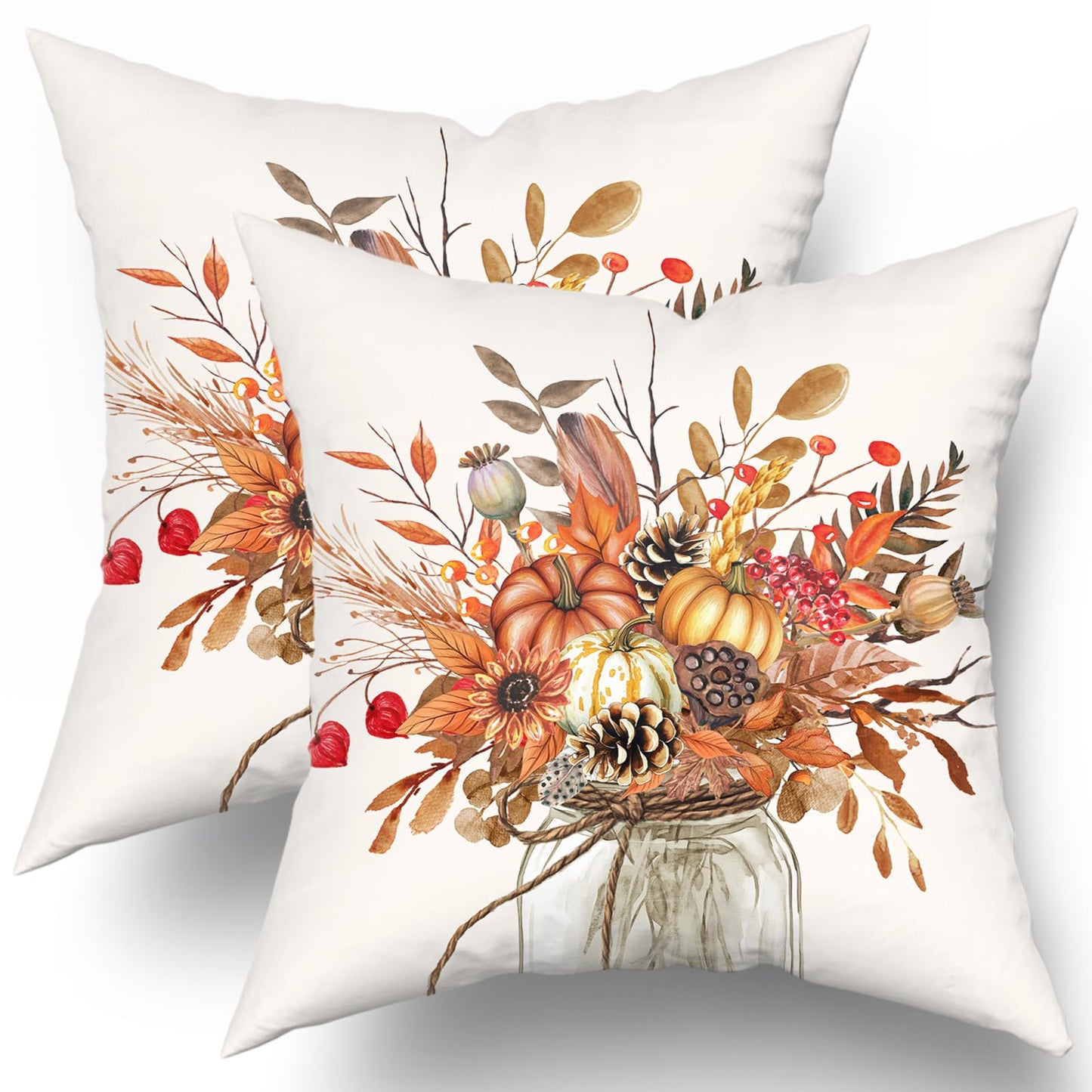 Fall Pumpkin Throw Pillow Cover 18x18inch Set of 2 Autumn Maple Leaf Pillowcases Orange Fall Leaves Cotton Cushion Case for Thanksgiving Farmhouse Home Couch Sofa Patio Decor BST202