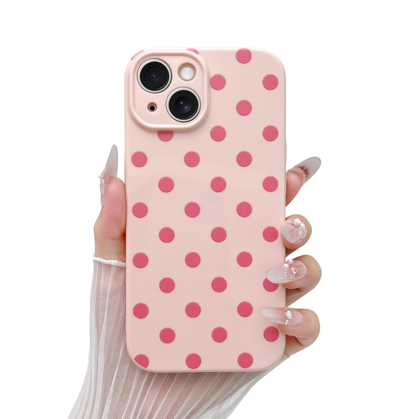 Skyseaco Compatible with iPhone 15 Case Cute Polka Dot Phone Case Soft Slim TPU Shockproof Phone Cover Full Camera Protection for Women Girls - Black WN420