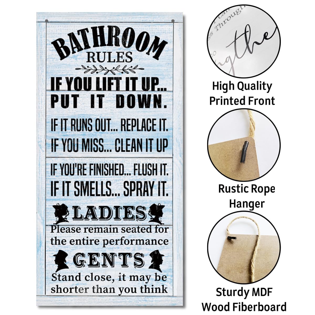 Rustic & Funny Bathroom Signs - Western & Farmhouse Bathroom Rules Wall Decor E1 BST202