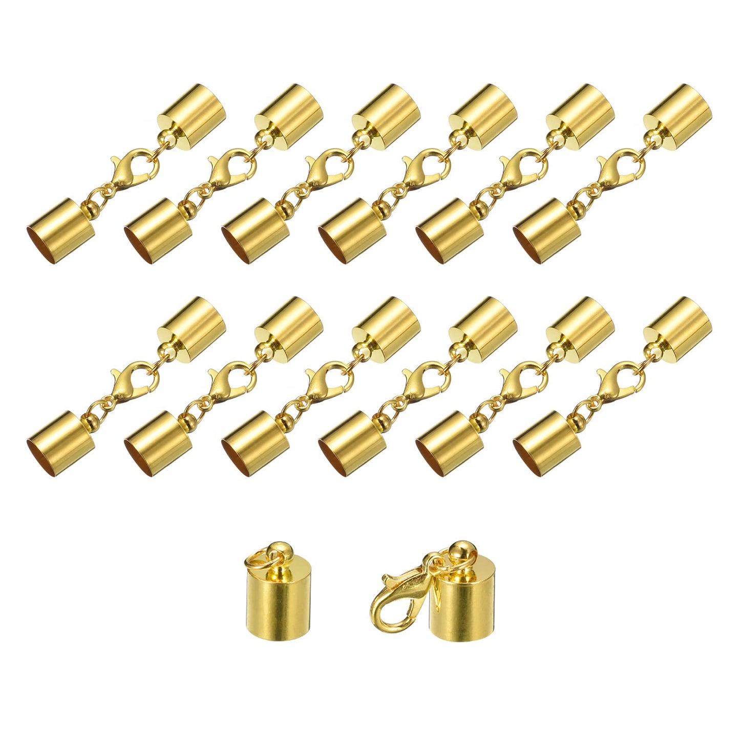 uxcell 20Sets Leather Cord End Caps with Lobster Claw Clasps Fit 4.5mm Cords, Barrel Terminators for DIY Making Leather Bracelets, Bronze Tone BST326L