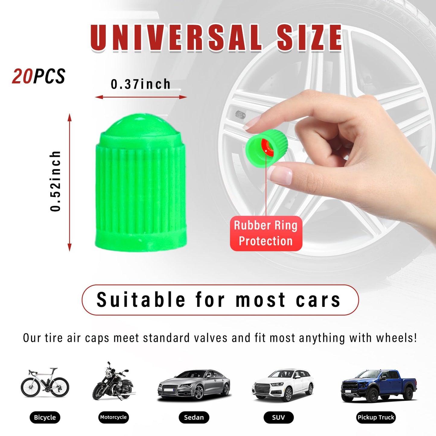 Ziciner 25 PCS Tire Valve Stem Caps, Plastic Car Tyre Valve Cap with O Rubber Seal, Dustproof Airtight Seal Wheel Stem Covers, Universal Accessories for Cars, SUVs, Bicycles,Trucks (Red) WN420