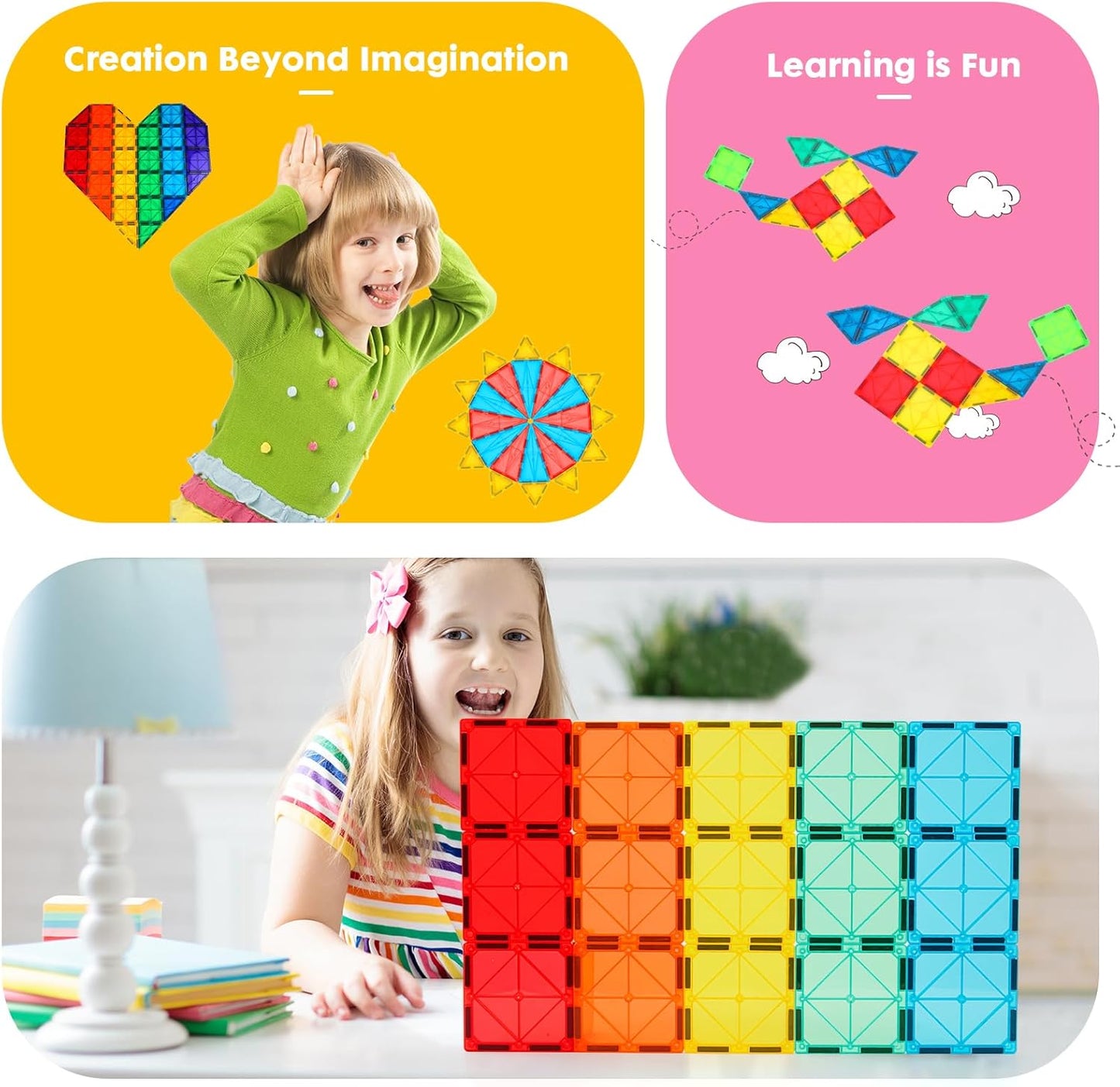 Gemmicc Magnetic Tiles Deluxe 136 PCS Building Blocks Magnet Toys 102