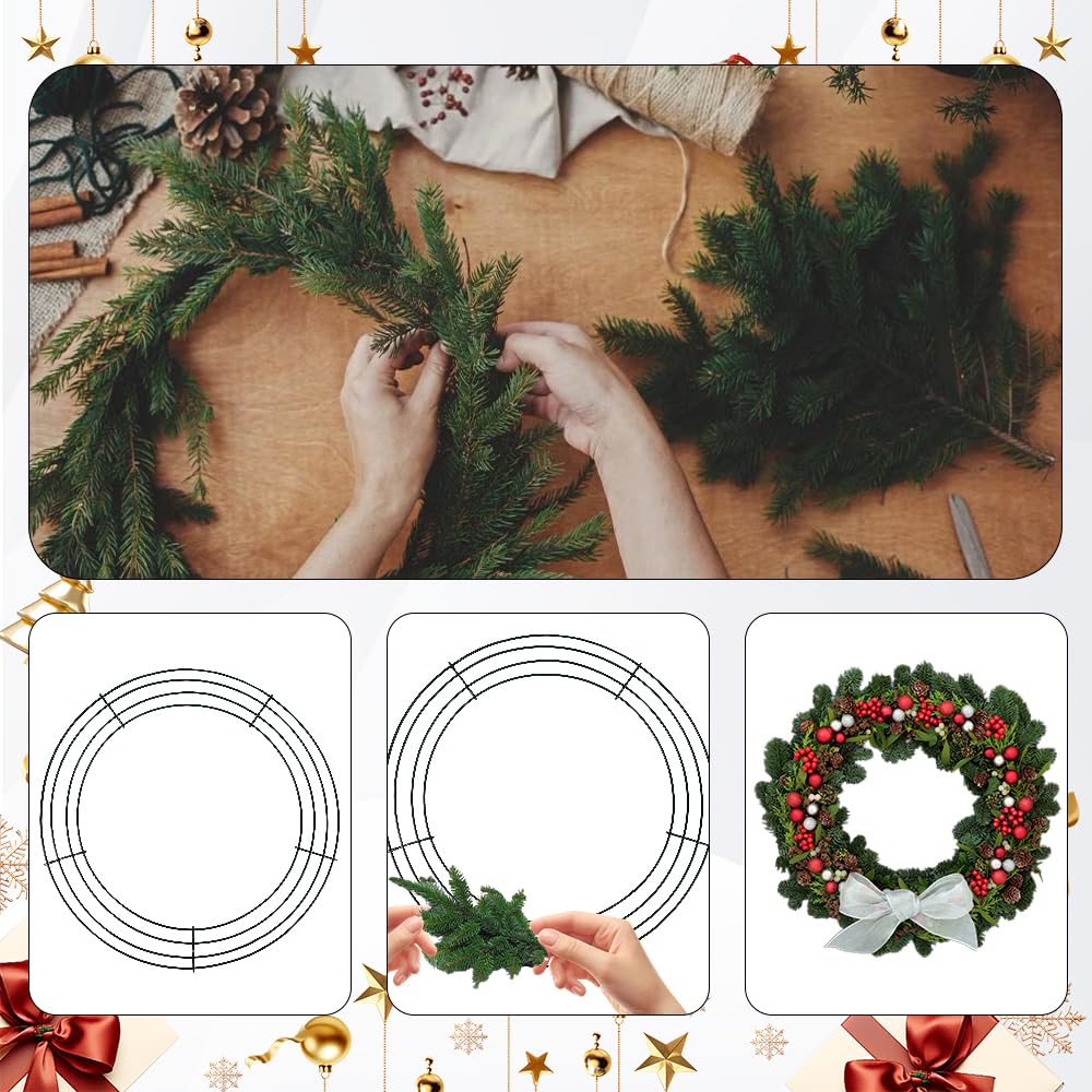 4 Pack Wreath Frame 14 Inch Wire Wreath Frame Round Metal Wreaths Form Dark Green Wire Wreaths Ring for Halloween Thanksgiving Christmas Front Door Outdoor Home Decorations Party Supplies DIY Craft BST220