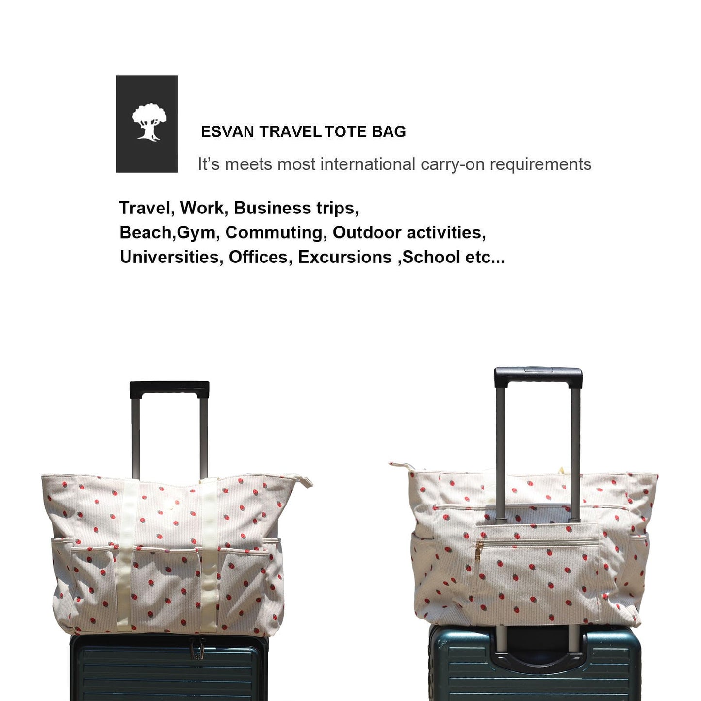 ESVAN Utility Tote Bag Weekender Duffle Bag with 13 Pockets - Perfect for Travel, Work, Gym, Beach, Teachers, and Nurses BST326H