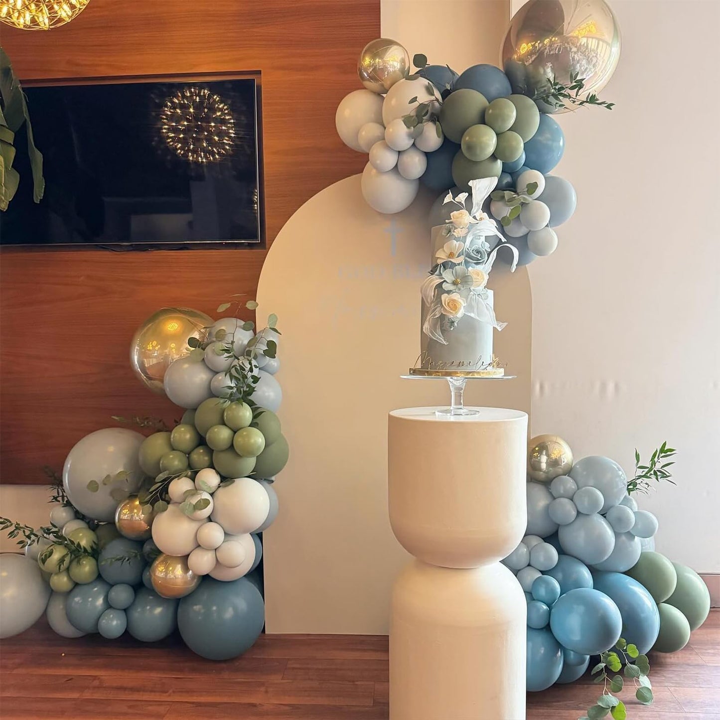 Dusty Green Blue Balloon Arch Kit, Fog Green Dusty Water Blue Beige Ivory Latex Balloons Garland Kit for Women Men Neutral Birthday Wedding Baby Bridal Shower Jungle Safari Party Decorations WN420