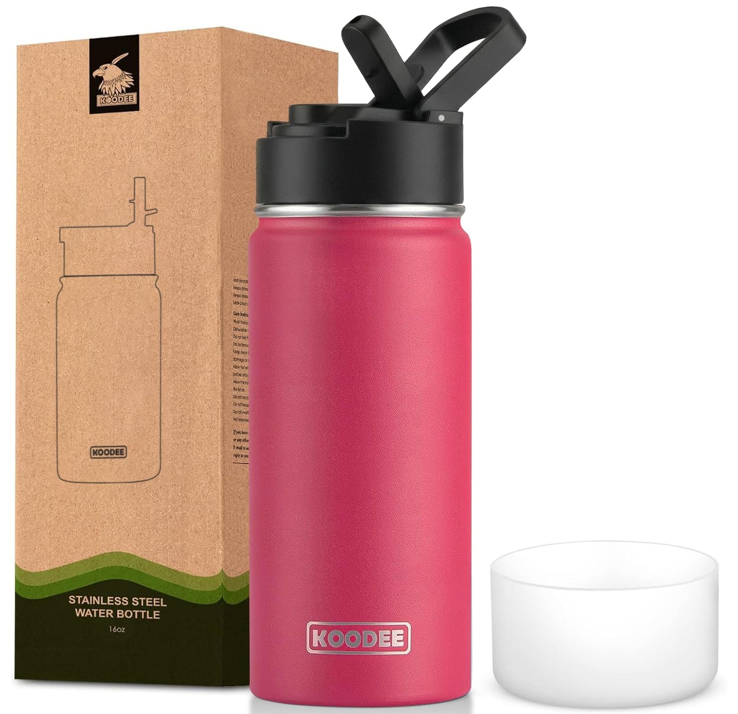 koodee Water Bottle-12 oz Stainless Steel Double Wall Vacuum Insulated Water Bottle for School-Wide Mouth Flask with Straw Lid (Teal) BST220
