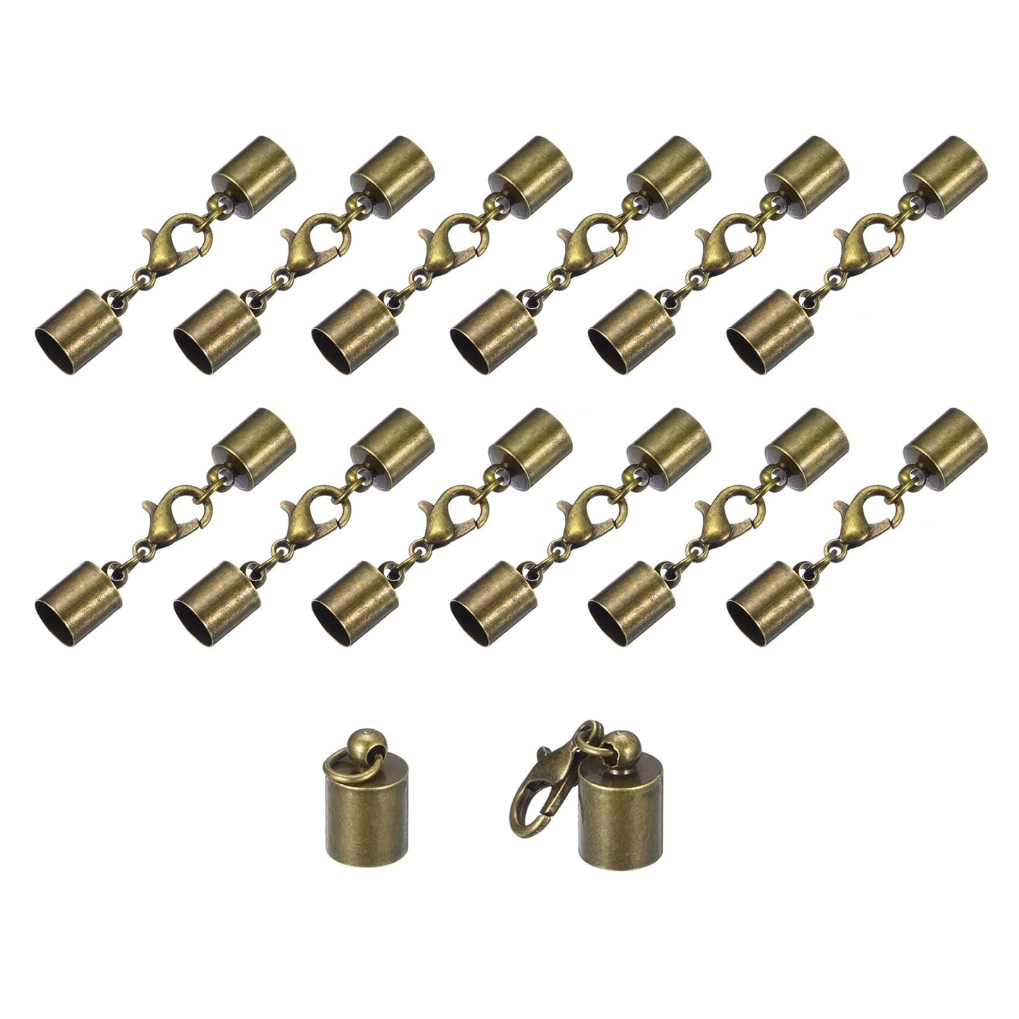 uxcell 20Sets Leather Cord End Caps with Lobster Claw Clasps Fit 4.5mm Cords, Barrel Terminators for DIY Making Leather Bracelets, Bronze Tone BST326L