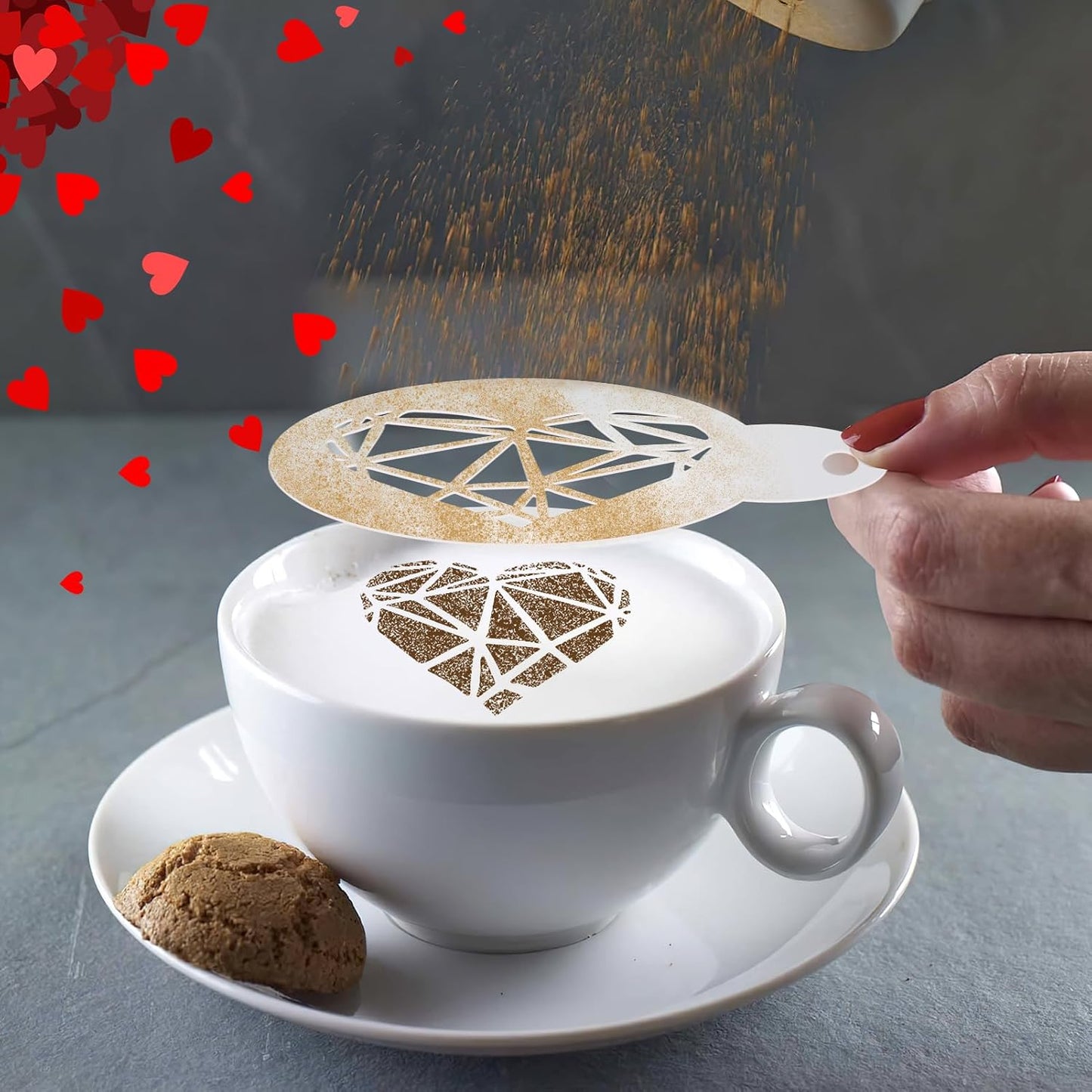 Konsait 20 Pack Valentine's Day Cake Stencils Reusable Coffee Cookie Decorating Stencils Mold Tools for Hot Cocoa,Dessert,Mousse and Cappuccino BST326L