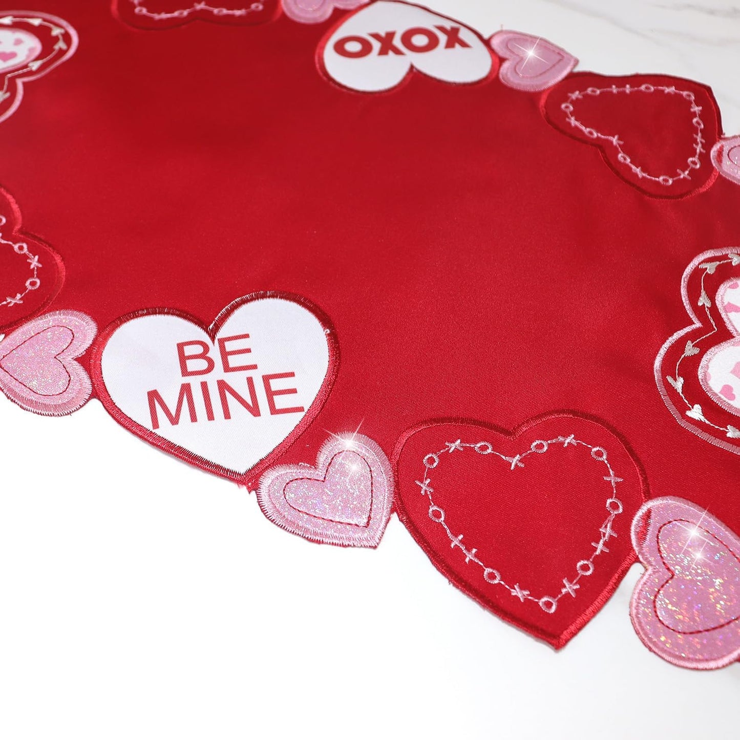 Valentines Table Runner Embroidered Red Love Heart Pink Valentines Day Runner for Table Decorations 54 inches Long Sparkle Cut Out Wedding XOXO BST202
