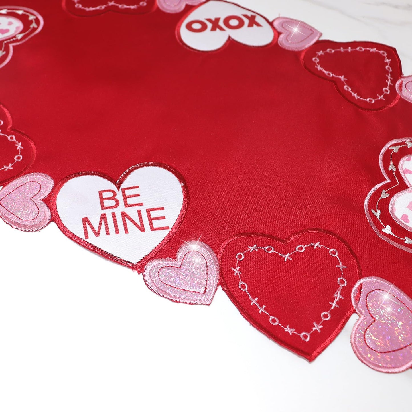 Valentines Table Runner Embroidered Red Love Heart Pink Valentines Day Runner for Table Decorations 54 inches Long Sparkle Cut Out Wedding XOXO BST202