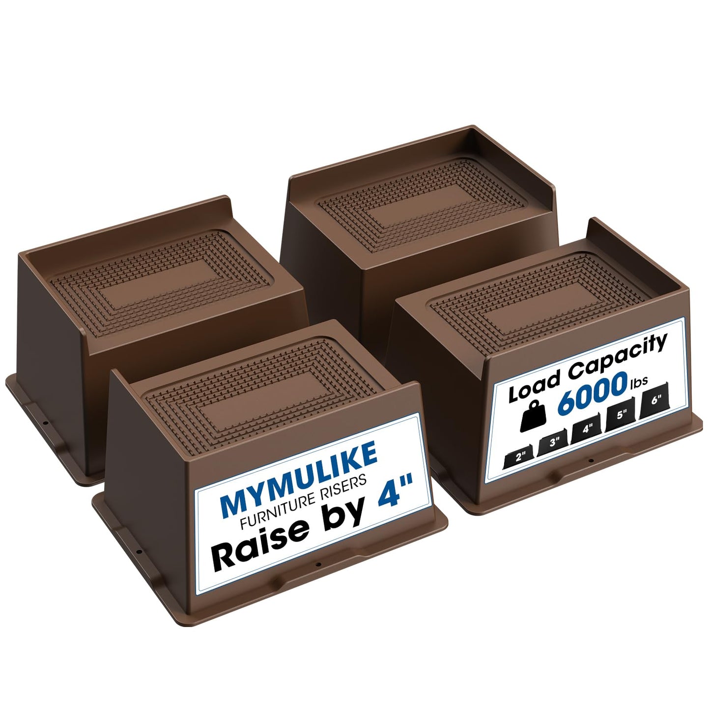 MYMULIKE Bed Risers 5 Inch Heavy Duty, Oversized Furnitures Risers 5 inch Support 6000 lbs, Bed Table Rising Blocks, Fits for Couch, Sofa, Chair, Furniture Lifts (Black 6 Pack) BST202