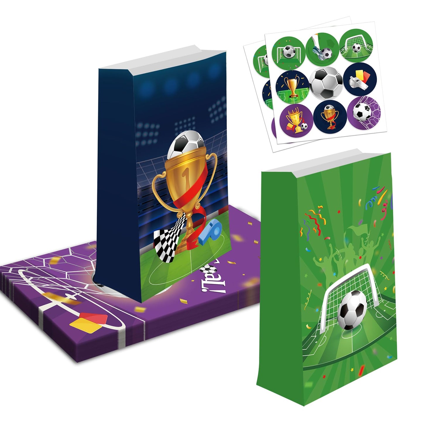 Qpout Soccer Goodie Bags Party Pack - 12 Snack Bags With Sealing Stickers for Kids Teams & Birthdays - Black & White BST326L