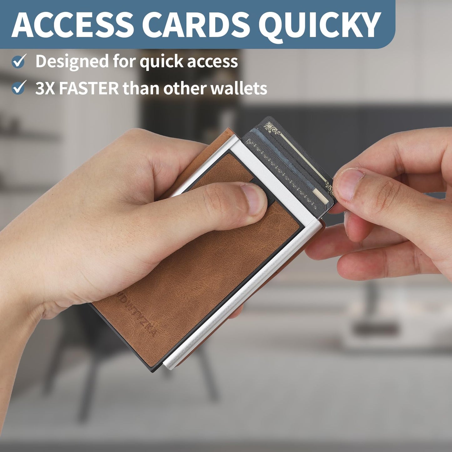 Mens slim Wallet，with RFID Shielding, Holds 9 Cards Easily, metal wallet， card wallet for Men, Minimalist Wallet For Men, Made of aluminum and Pu Synthetic Leather, Includes Cash clip (Black) BST202
