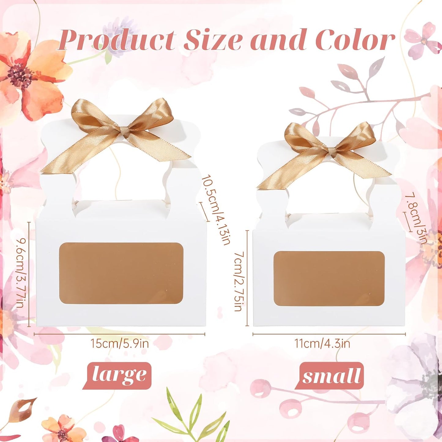 12-Pack Gable Boxes with Ribbon, Food-Grade Treat Bakery Gift Boxes for Party Favors, Birthdays, Weddings, and Holidays (white, small) BST326L