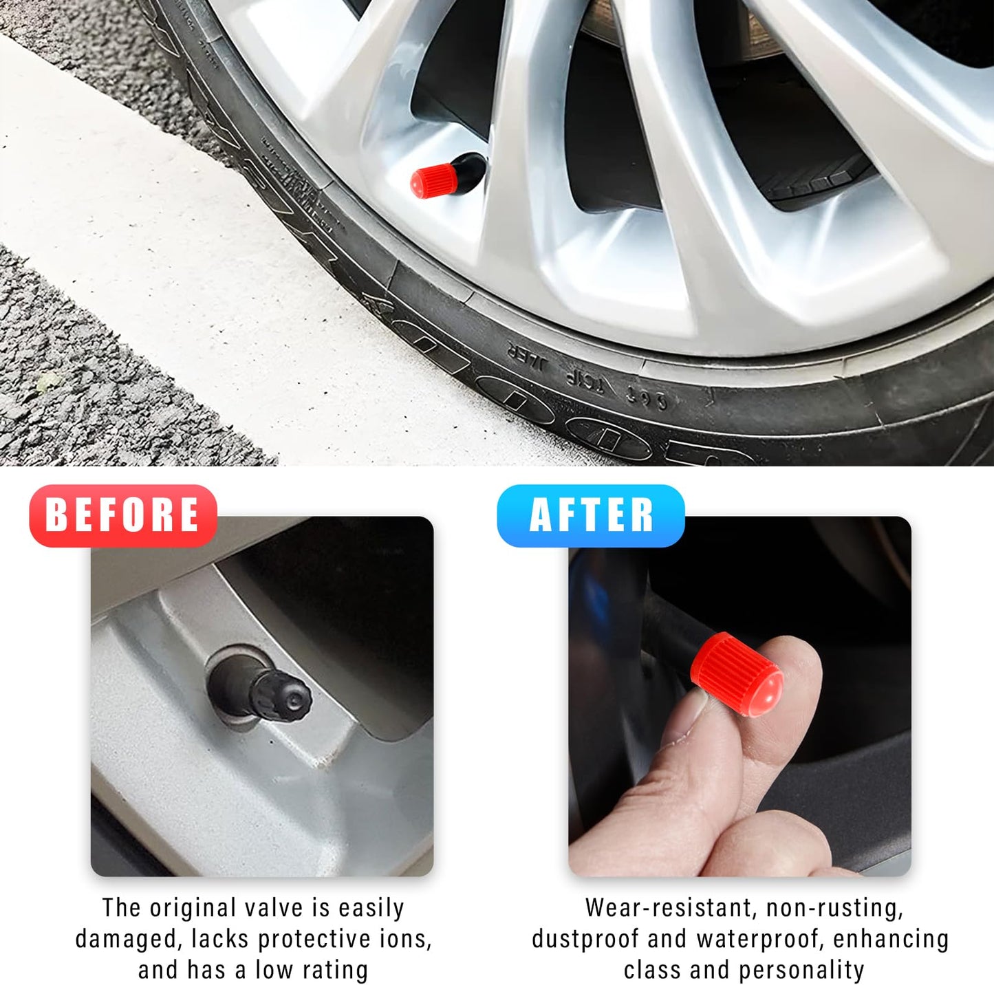 Ziciner 25 PCS Tire Valve Stem Caps, Plastic Car Tyre Valve Cap with O Rubber Seal, Dustproof Airtight Seal Wheel Stem Covers, Universal Accessories for Cars, SUVs, Bicycles,Trucks (Red) WN420