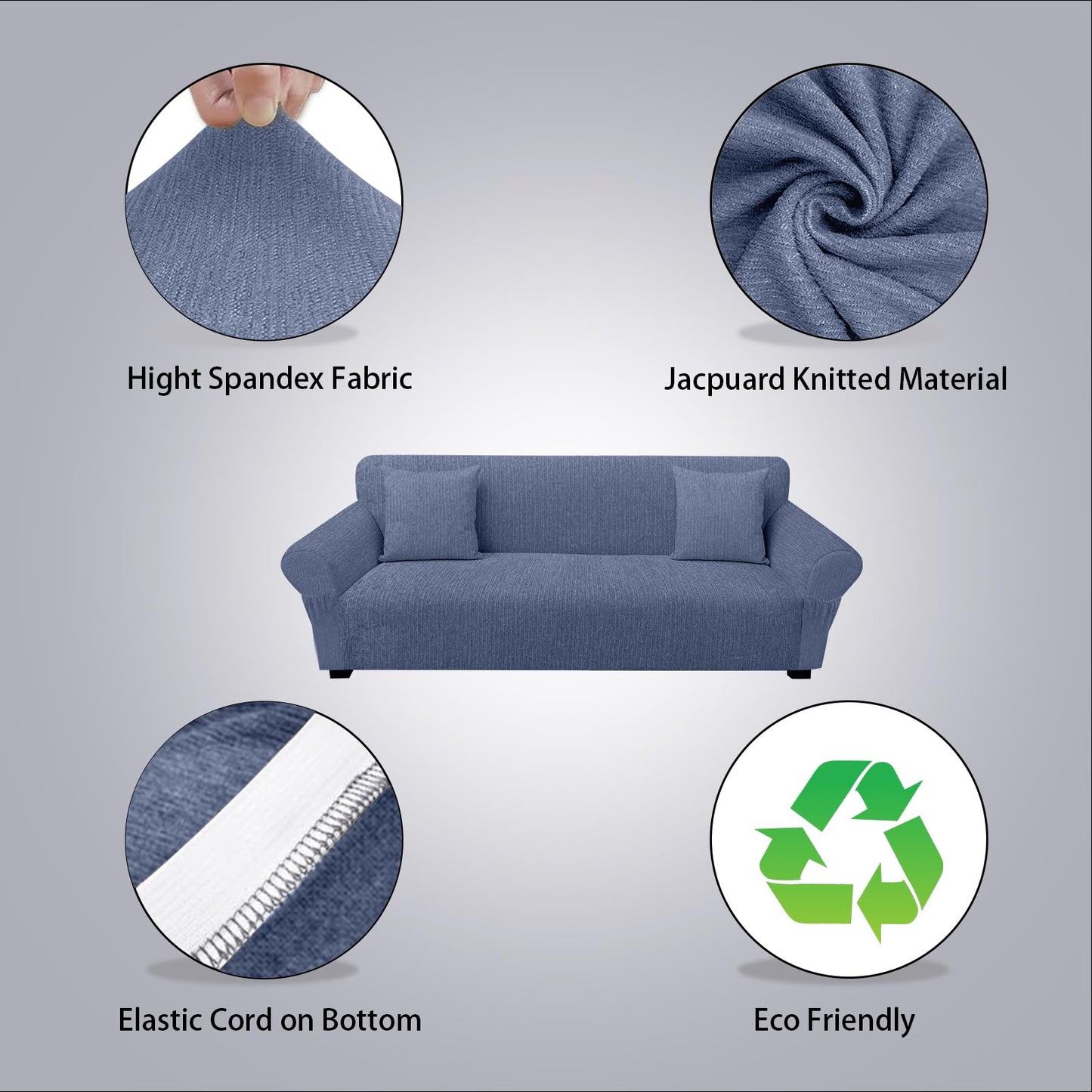 Sofa Slipcover with 2 Pillow Cover for 3 Cushion Couch, Non Slip Furniture Protector with Elastic Bottom, Washable Sofa Cover for Kids, Pets (Sofa, Navy) BST326H