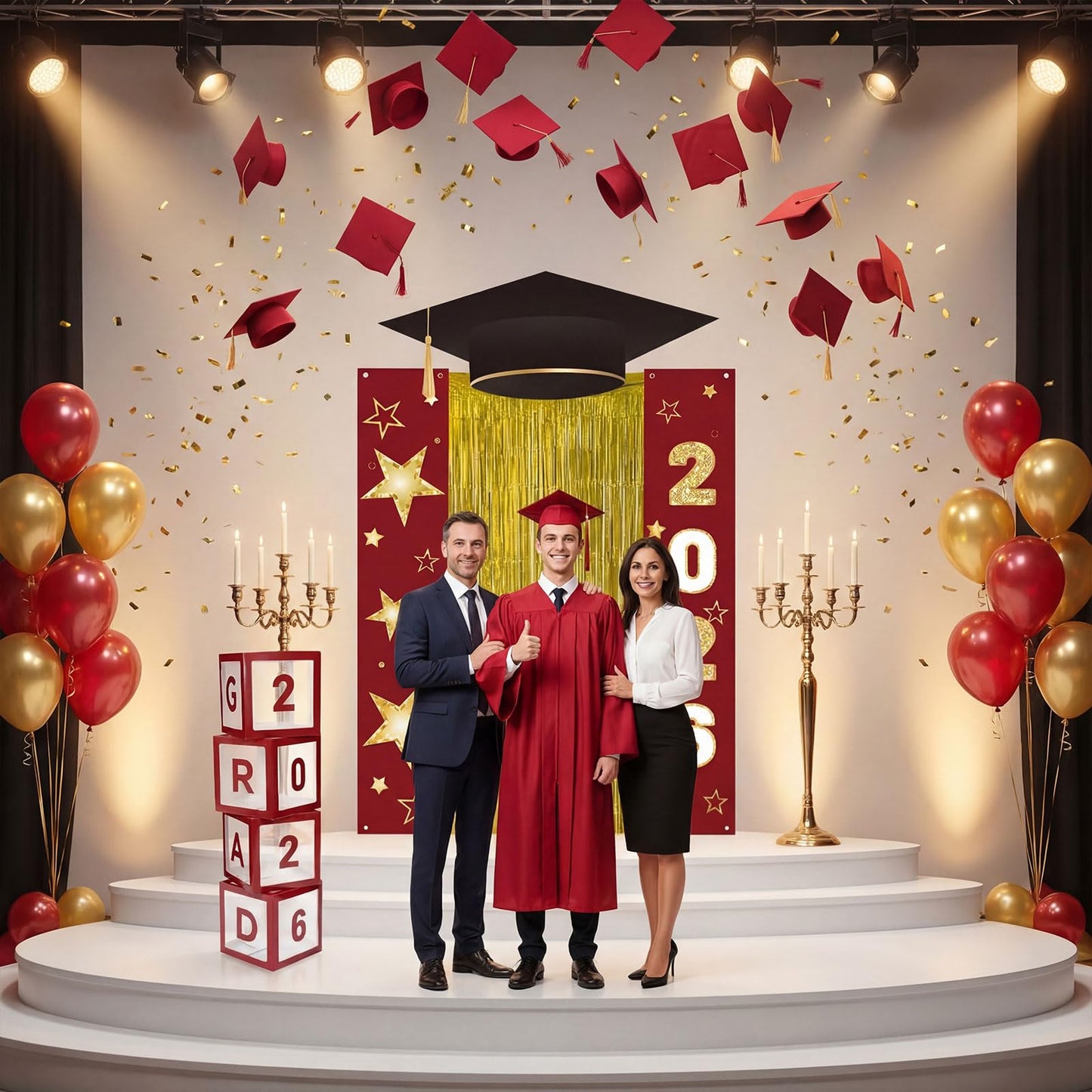 Frienda 9 Pcs 2026 Graduation Party Decoration Include Grad Box, Class of 2026 Graduation Door Porch Banner with Tinsel Curtain, Grad Photo Backdrop for College School Congrat Party Decoration(Blue) BST326H