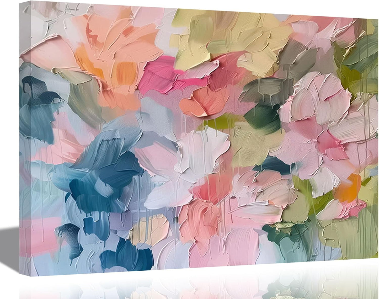 KKJ Pink Abstract Canvas Wall Art, 12 x 16 Inches | Modern Colorful Oil Painting Style Print, Danish Pastel Palette, Ready to Hang BST326H