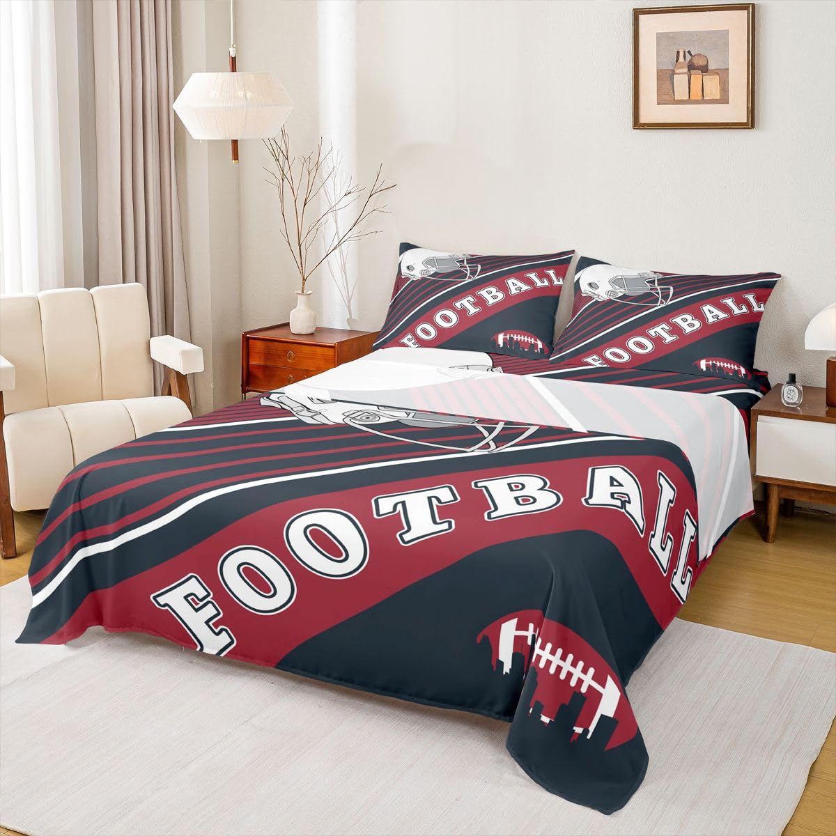 Erosebridal Gridiron Sheet Set Sports Ball Game Sheets Twin for Boys Girls Rugby Competition Game Bed Sheets Set, Football Themed Bedding Set with 1 Pillowcase BST326H