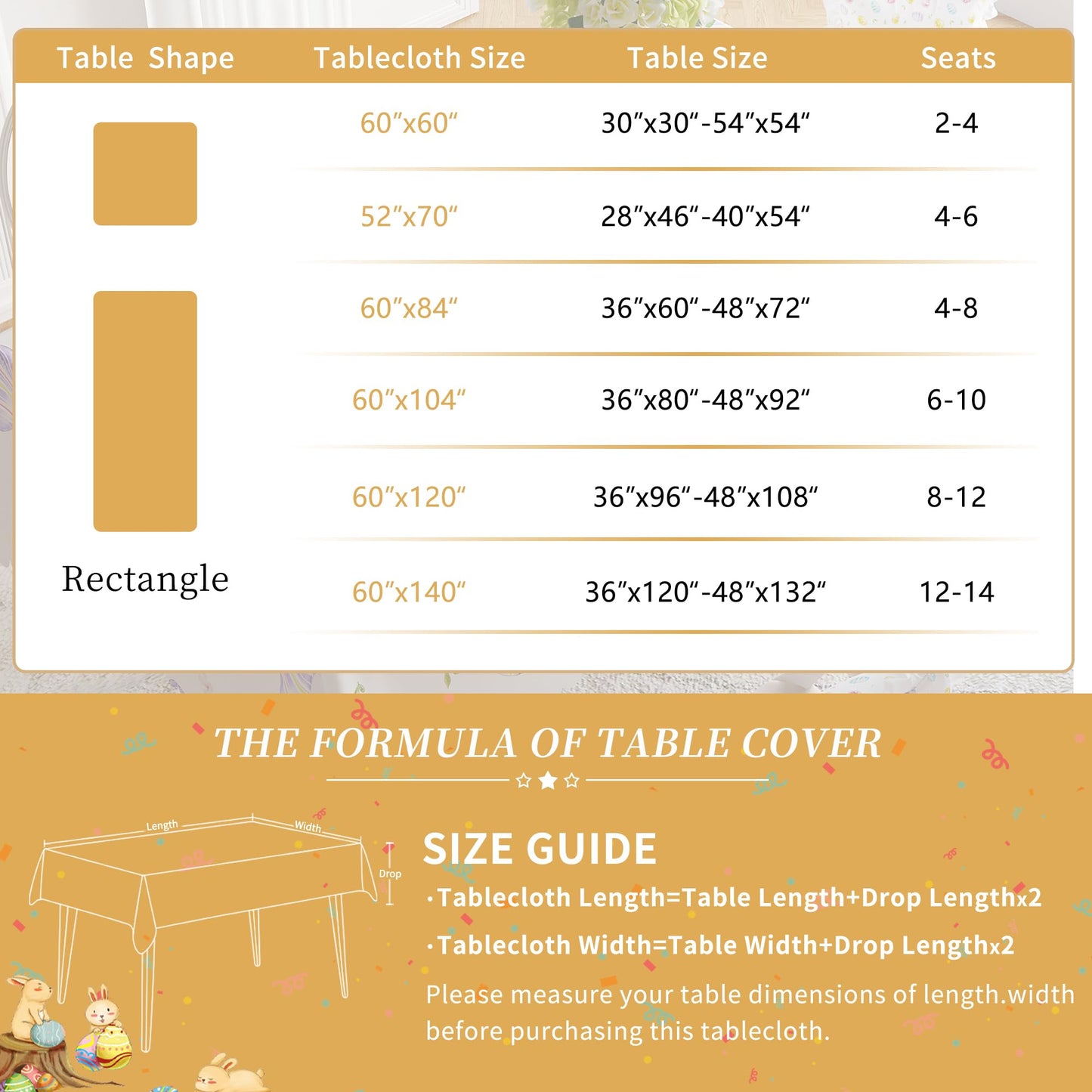 Easter Tablecloth 60x84 Inch Rectangular, Spring Tablecloth, Plaid Bunny Egg Washable Polyester Table Cloth, Fabric Table Cover for Party Picnic Dinner Decor,Easter E BST326H