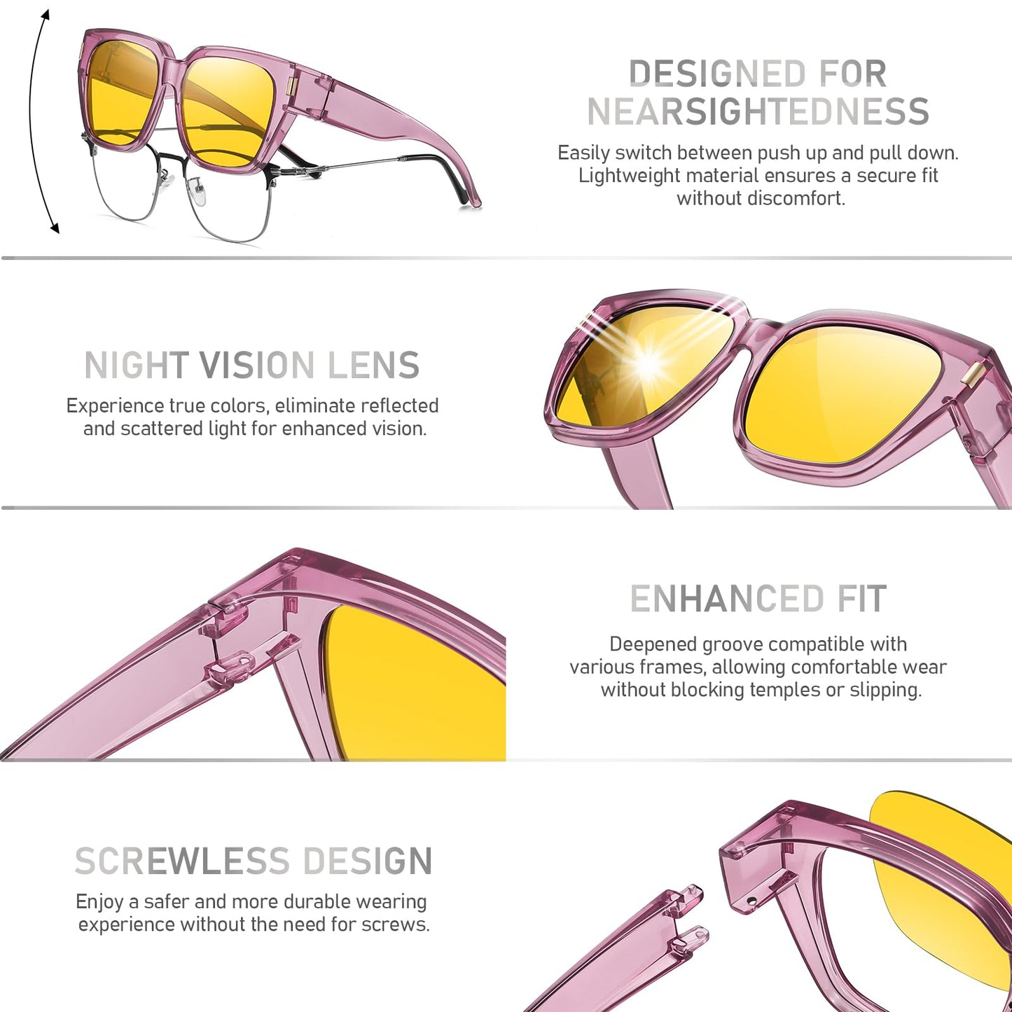 HAOLOTA Night Vision Driving Glasses Fit Over Glasses for Women Men, Anti Glare Polarized Nighttime Yellow Lens WN420